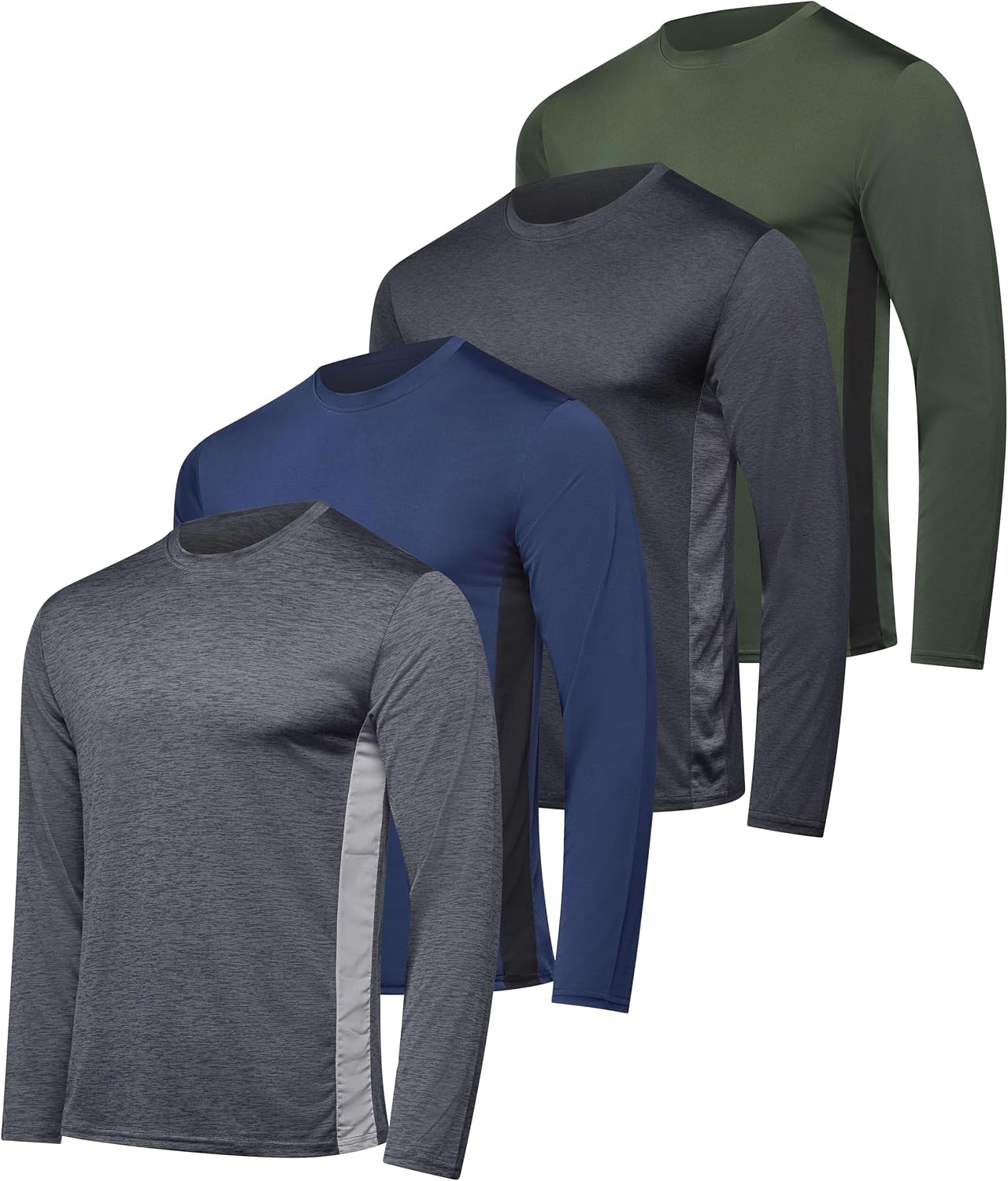 4 Pack Men's Dry Fit Long Sleeve Workout Shirts Gym Athletic Tee Fishing