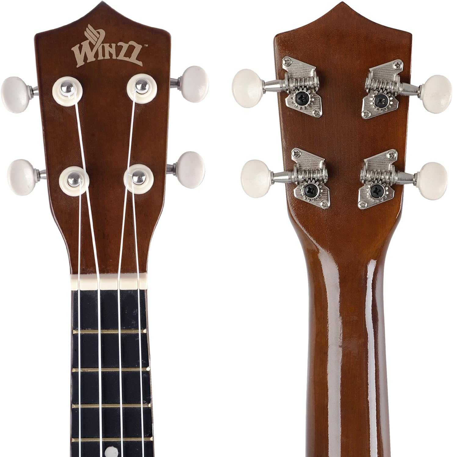 Winzz Soprano Ukulele Starter Kit For Beginners with Bag, Clip-On Tuner, Extra Strings, Strap, Plectrum, Fret Stickers, Chords Card, Polishing Cloth, Black
