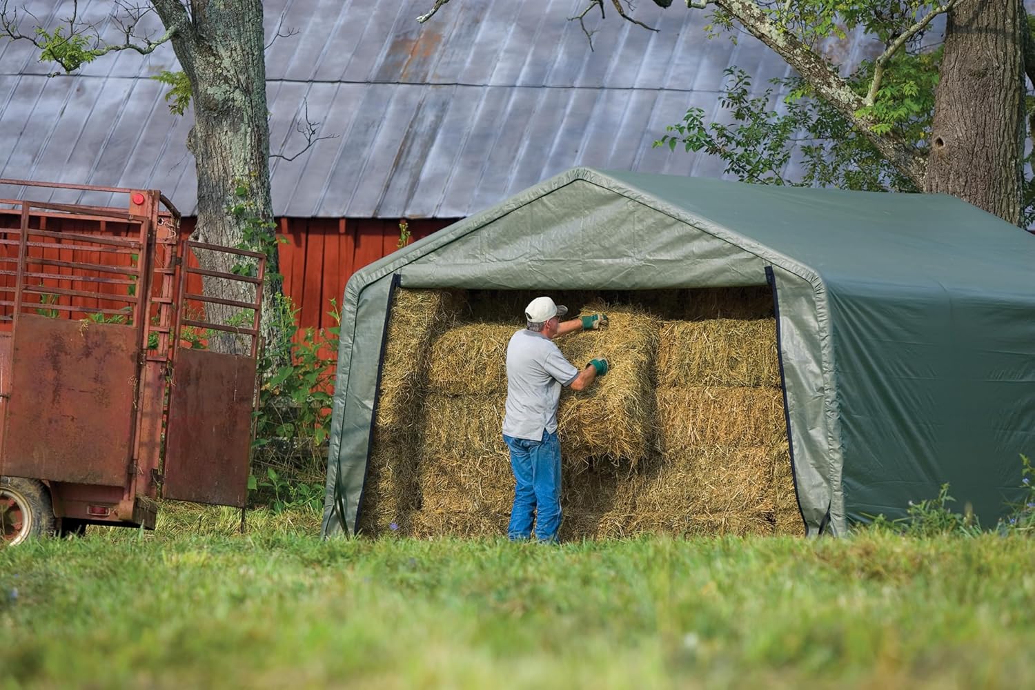 ShelterLogic AG Series 12 x 20 x 8 ft. Peak Style Steel Frame Equine & Storage Shelter with Waterproof Cover, Green
