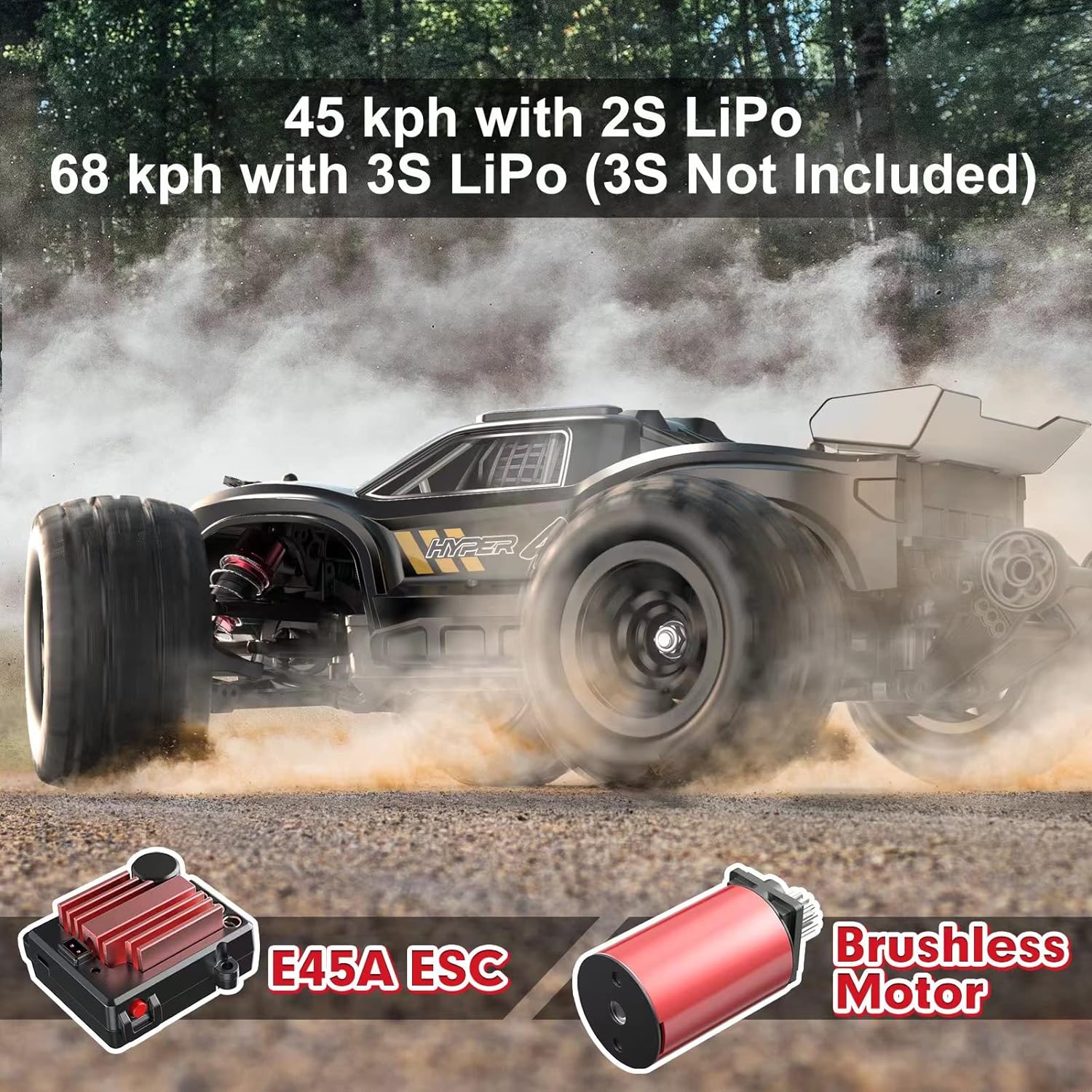 HYPER GO H16BM 1/16 RTR Brushless High Speed Electric 4X4 Off-Road Fast RC Car, Max 42mph, RC Truck, Remote Control, 2 Lipo Batteries for Adult