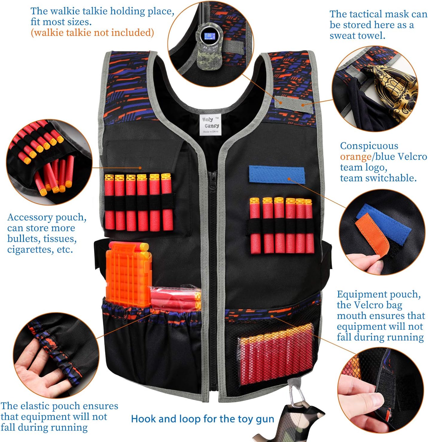 Hely Cancy Large Size Adjustable Toy Tactical Vest Kit Compatible with Nerf N-Strike Elite Series for Men, Big Kids XL-Size