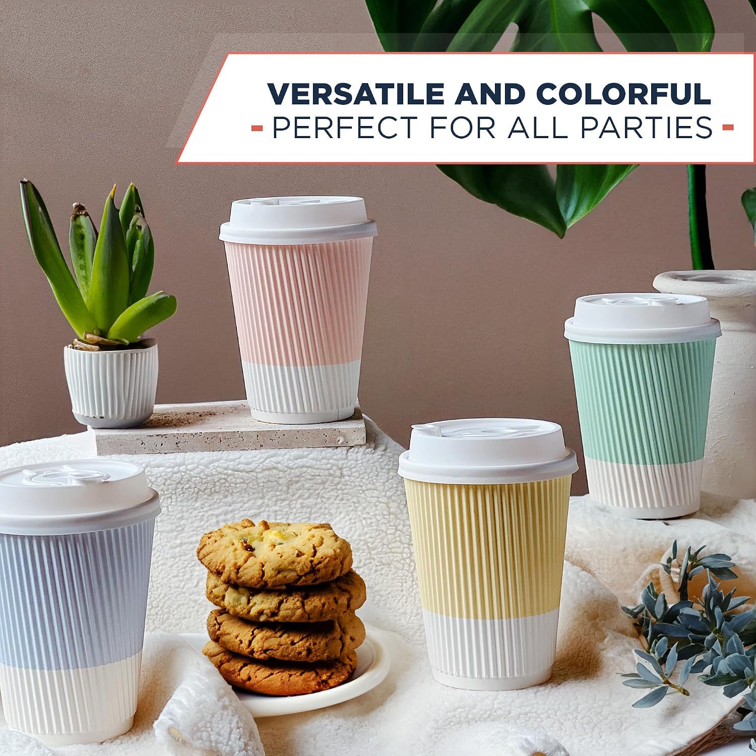 Disposable Coffee Cups With Lids - (80 set) 12 oz Paper To Go Coffee Cups With Resealable Lids Prevent Leaks! Travel Insulated Hot Beverage Drink Cup. Will Not Bend With Heat or Burn Fingers