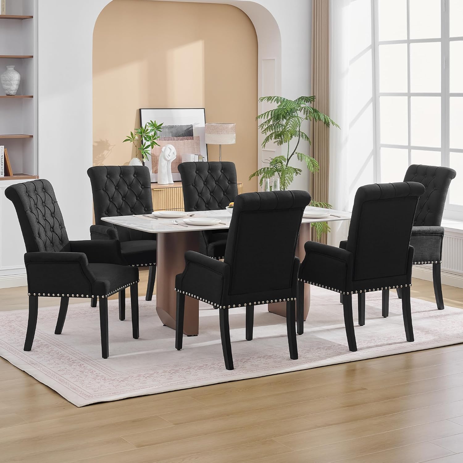 adochr Dining Chairs with Arms,Linen High Back Dining Room Chairs, Beige