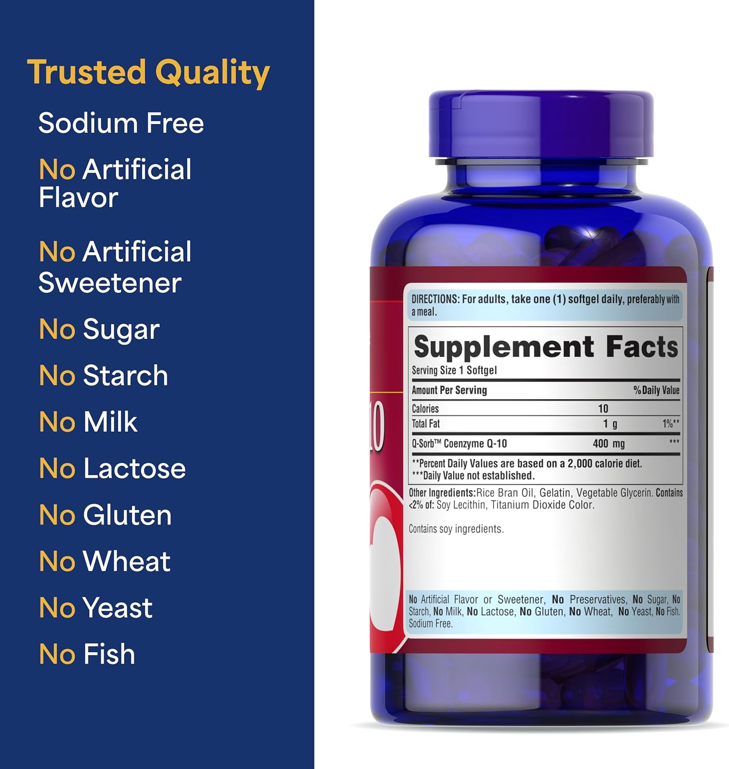 Puritan's Pride Coenzyme CoQ10 400mg, 120 Day Supply | Dietary Supplement for Heart Health, Blood Pressure, Oral Gum Health, and Healthy Aging Support
