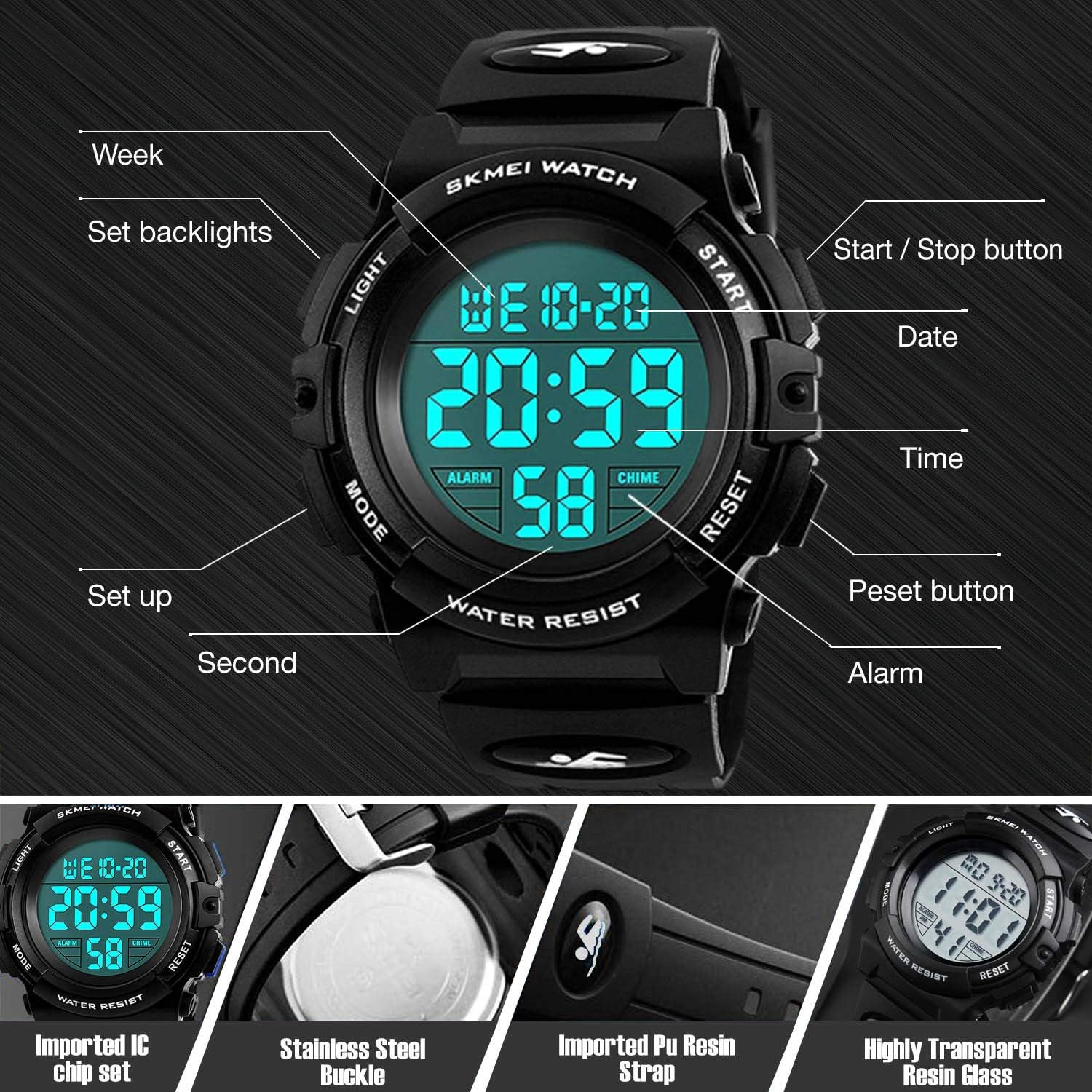 cofuo Kids Digital Watch for Boys Girls, Boys Watches Ages 3-17,Sport Outdoor Watch for Kid, 50M Waterproof Analog Multifunctional Chronograph LED Alarm Stopwatch Silicone Band, Kids Gift