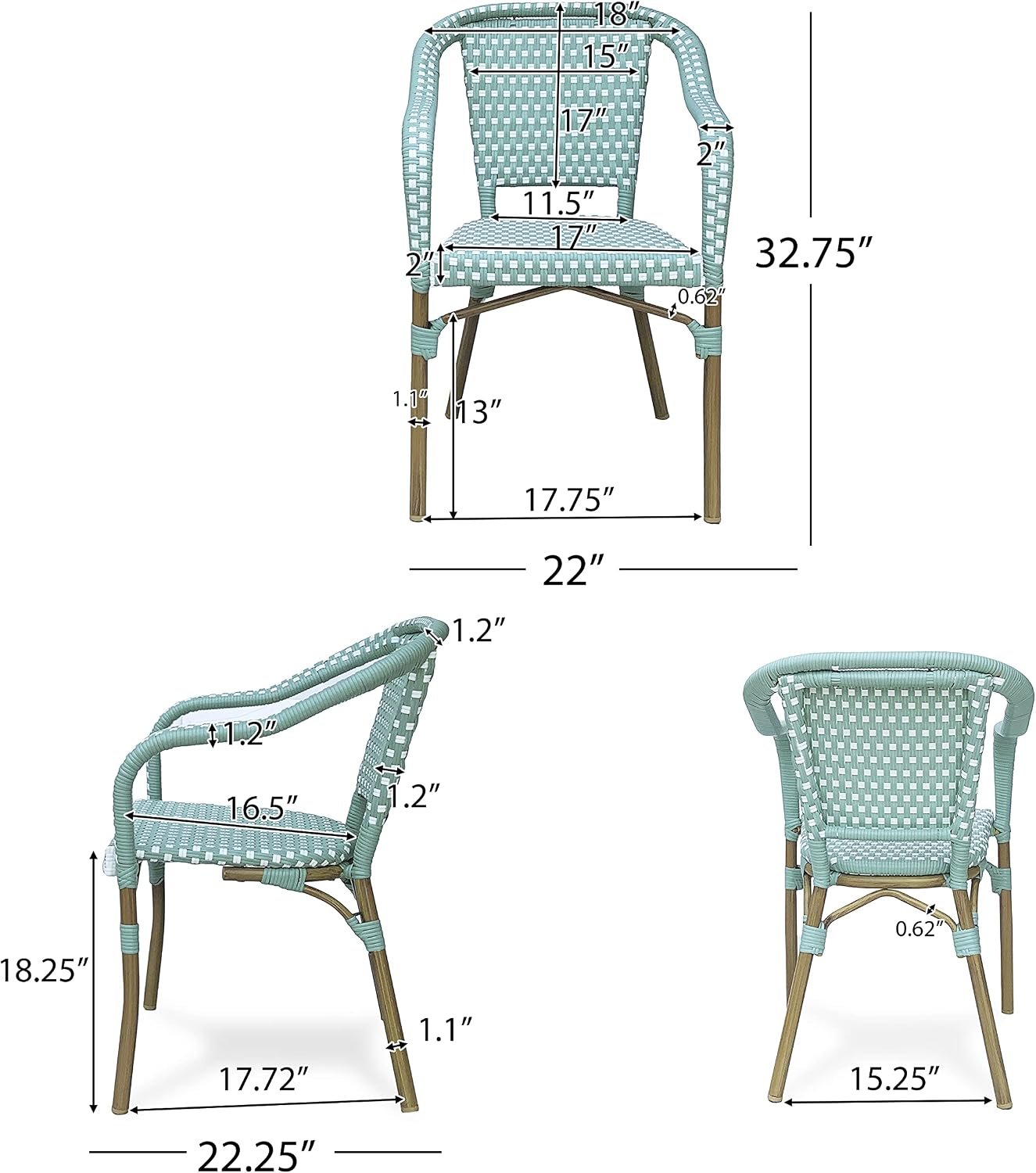 Christopher Knight Home Anastasia Outdoor French Bistro Chair (Set of 2), Black + White + Bamboo Print Finish