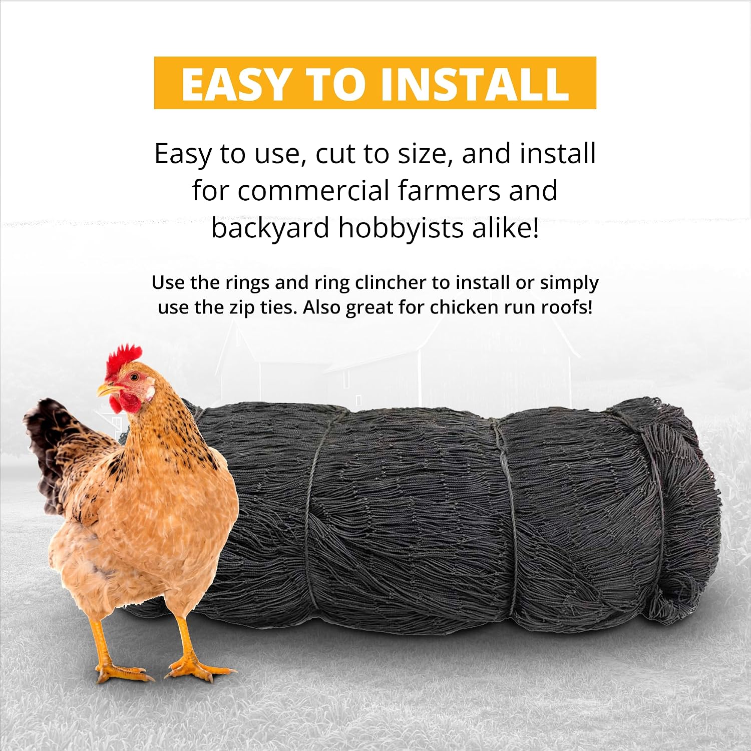 Stromberg’s 2” Mesh Heavy Duty Knotted Aviary Netting, UV Resistant Polyethylene Fiber for Game Birds, Pheasants & Poultry, 85 Lbs Break Strength Durable Against Weather and Predators, Size 25' x 50'