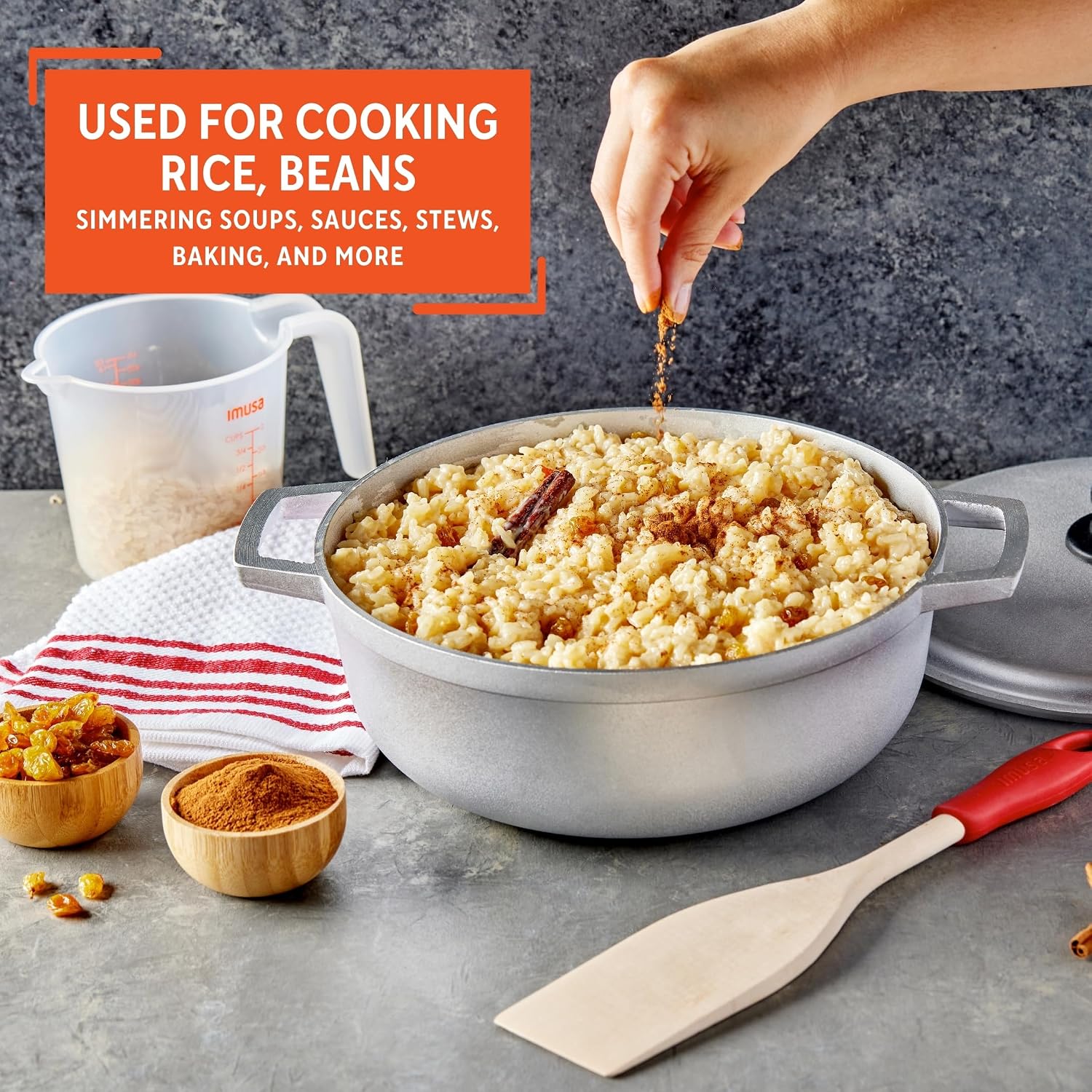IMUSA USA 11.6Qt Jumbo Traditional Colombian Caldero, 11.6 Quart, Silver | Nonstick Finish, Glass Lid with Easy-Grip Handles, Ideal for Rice and Stews, Great for Family Meals