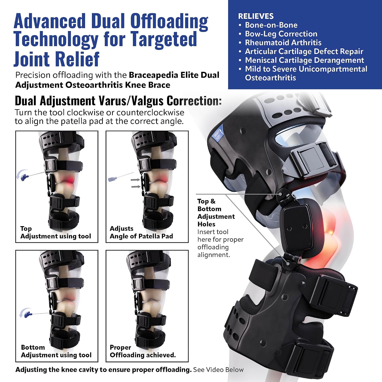 Elite OA Knee Brace for ACL & Meniscus Injury, Right | Dual-adjustment Support, Hyperextension Control, Patella Stability, Osteoarthritis Relief