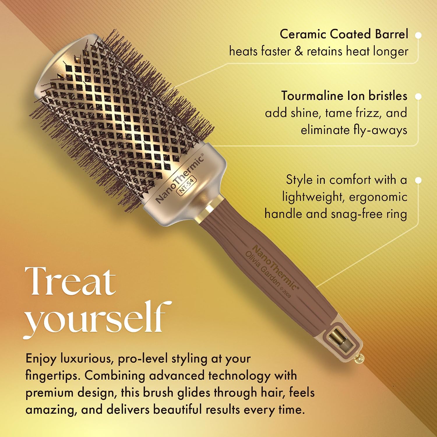 Olivia Garden NanoThermic Ceramic + Ion Round Thermal Hair Brush - Not Electrical - Professional Blowout Brush for Normal to Thick Hair