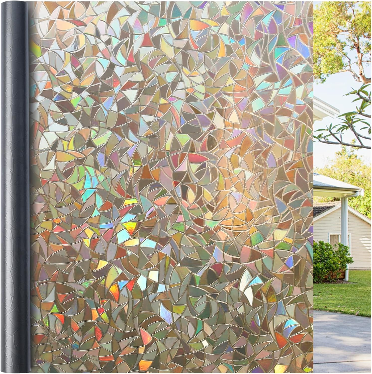 Haton Window Privacy Film, Stained Glass Rainbow Film, 17.5" x 78.7"