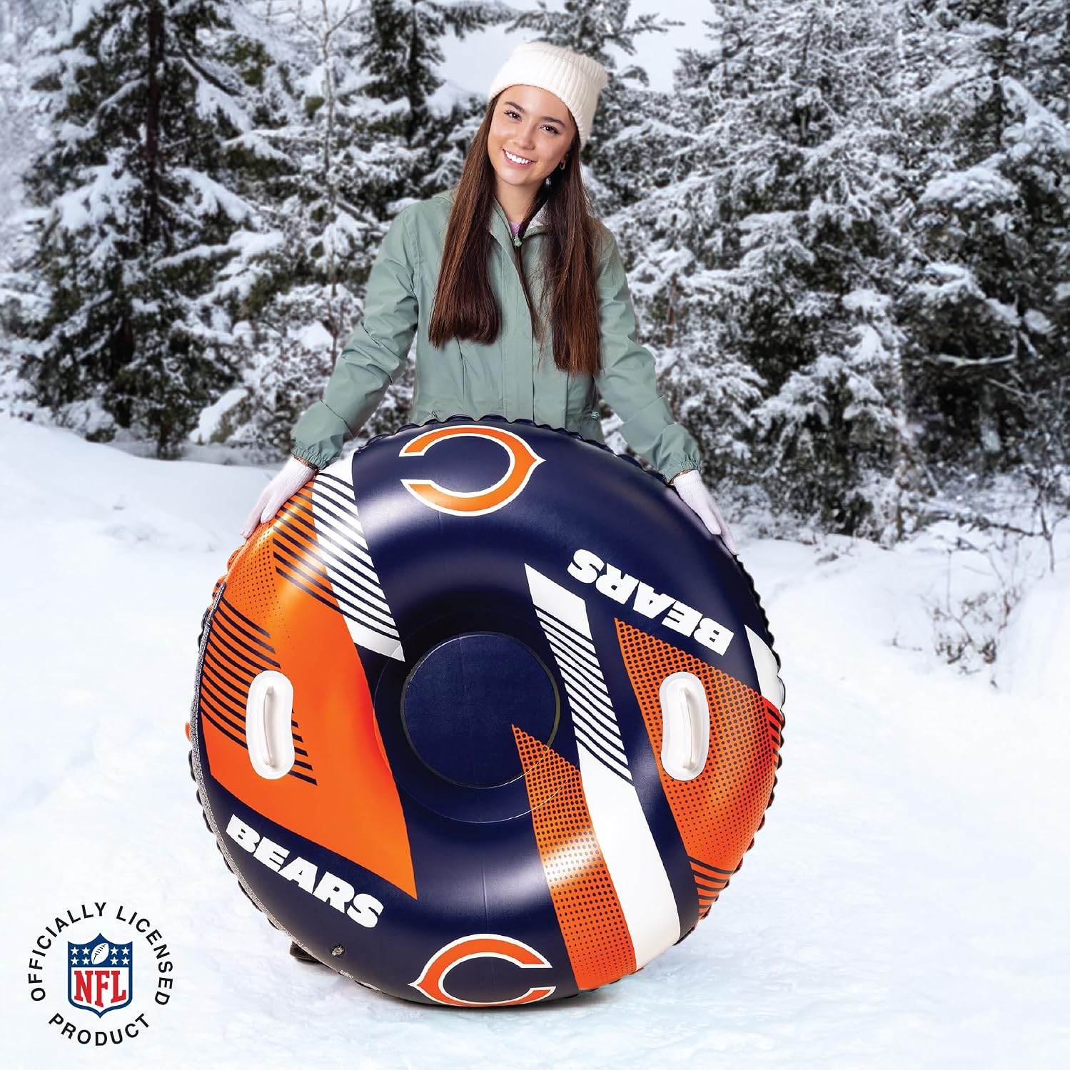 Big Mouth Inc NFL Snow Tube, Heavy Duty Inflatable Snow Sled for Winter Tubing, Ride-On Snow Tube with Handles for Kids and Adults, Outdoor Winter Fun and Football Fan Gifts