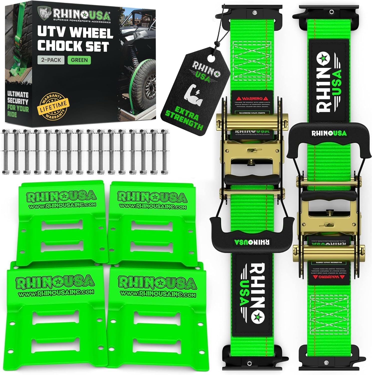 Rhino USA Wheel Chock Tie Down Kit (4,500lb) - 2 Straps & 4 Chocks