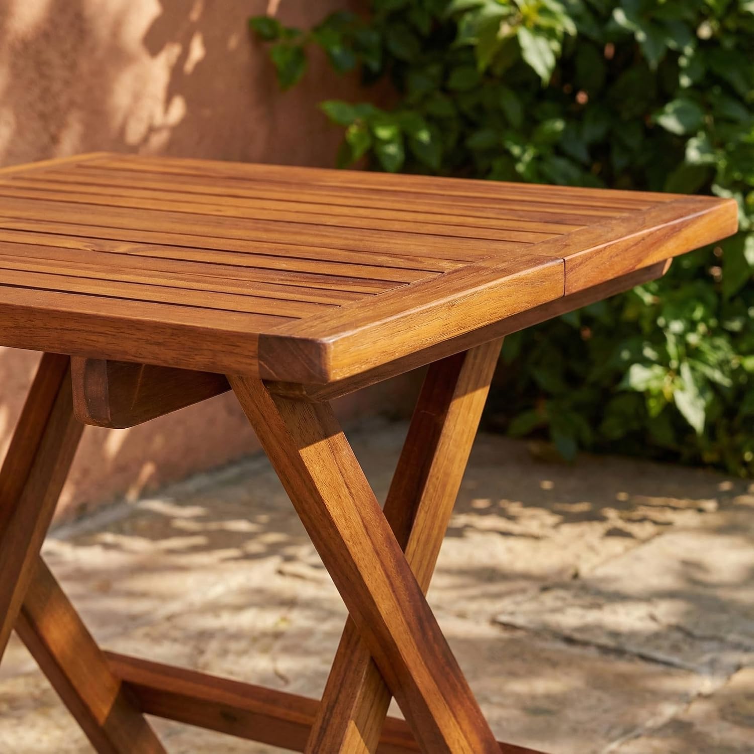 Ravinia Folding Teak Small Table, Oiled Finish Brown