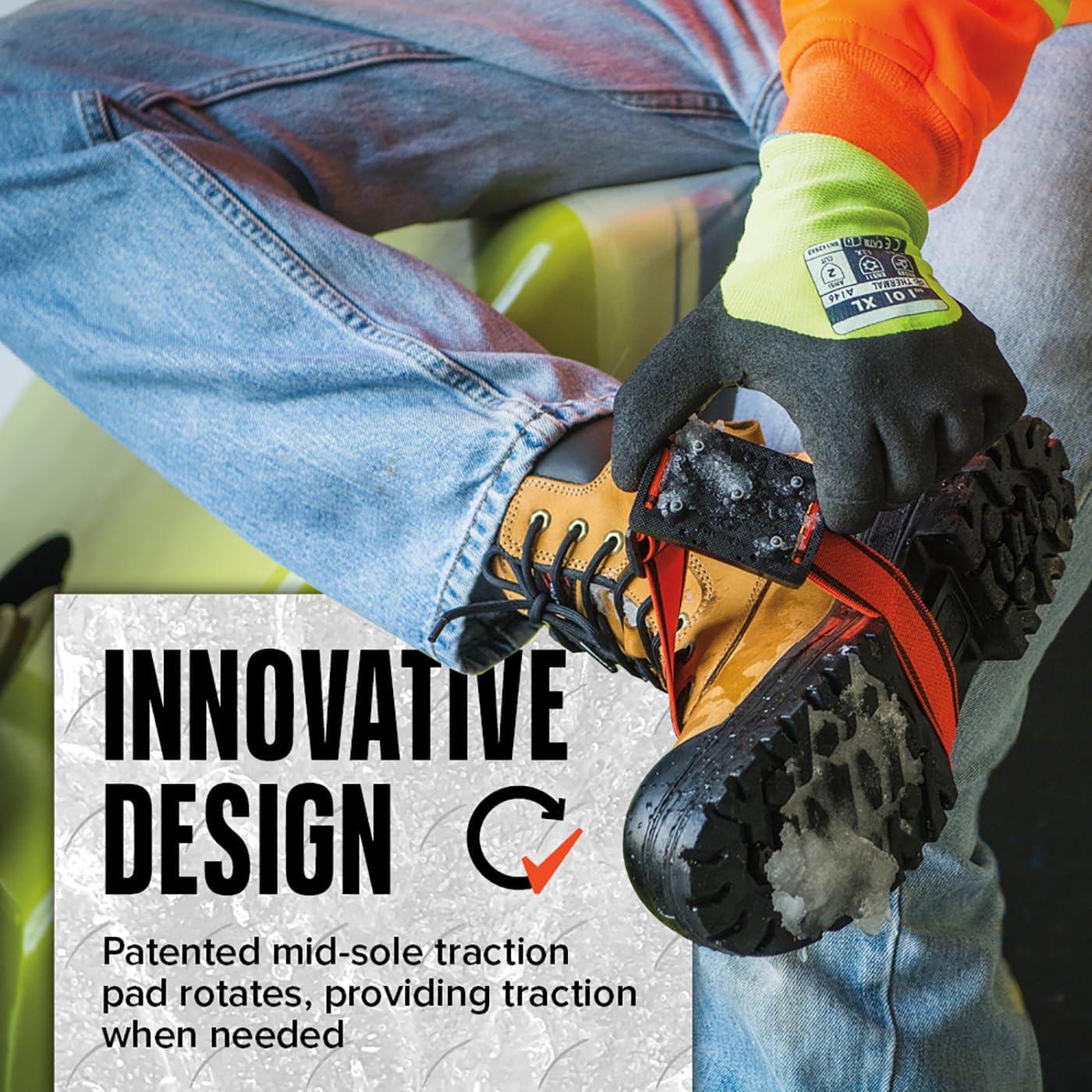 K1 Mid-Sole Ice Cleats for Men & Women - Rotatable Traction Aids For Winter Snow - Hi Vis - Low Profile