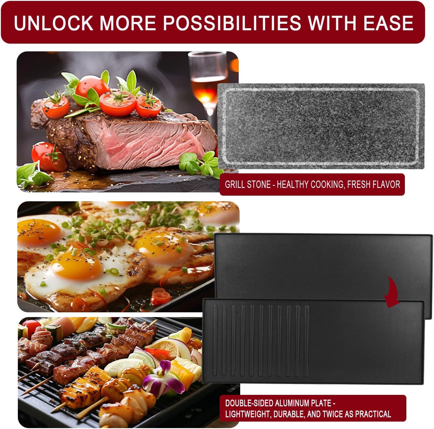 Artestia 1500W Large Size Raclette Cheese Grill | Adjustable Temperature Korean BBQ Grill, Cheese Raclette with Grill Stone for Parties Family