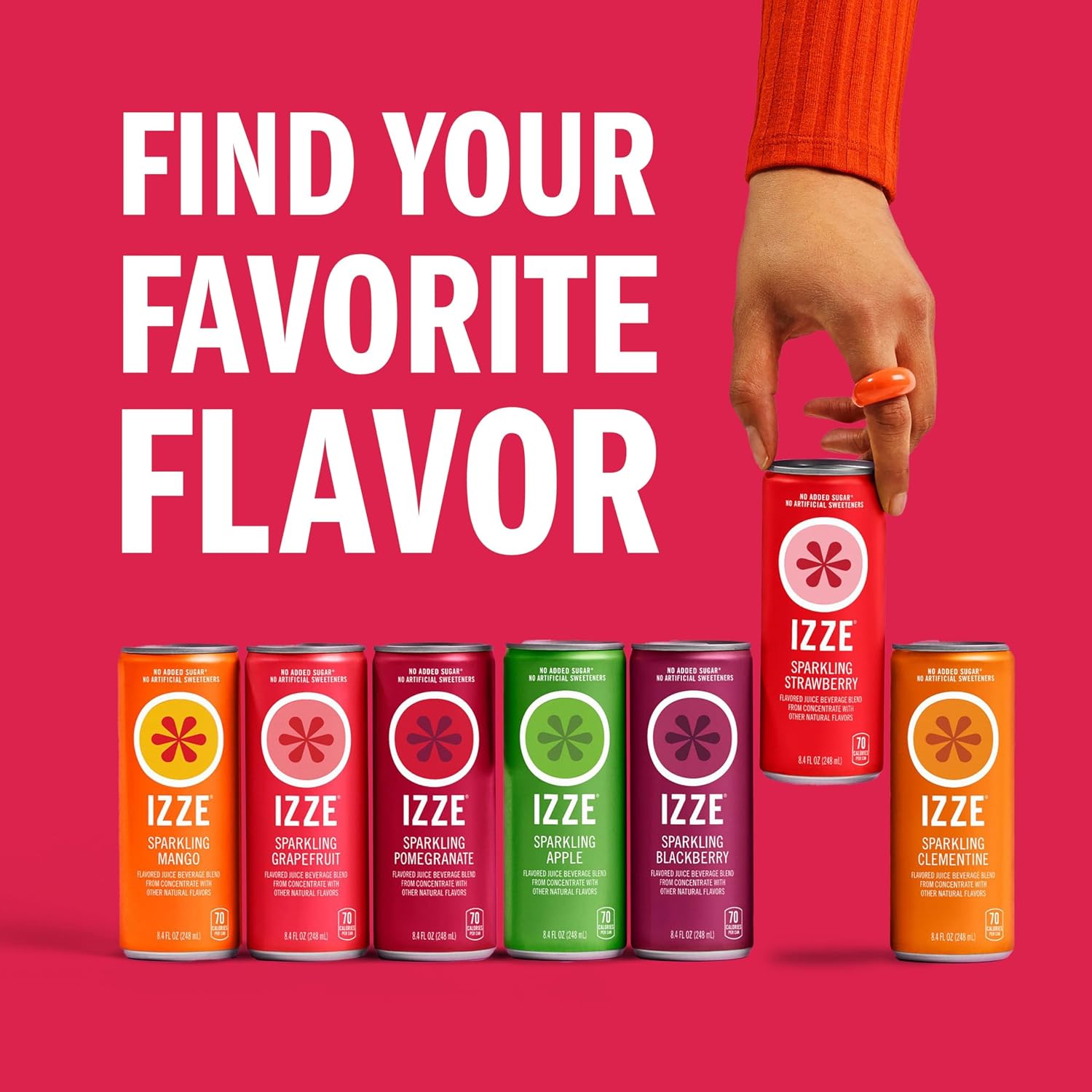 IZZE Sparkling Water Juice Beverage Blend, Pineapple, No Sugar Added, 8.4 FL OZ, 24 Cans
