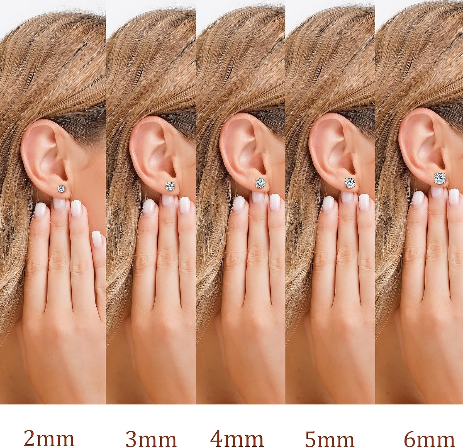 925 Sterling Silver Stud earrings Set | White Gold Plated Hypoallergenic Stud Earrings | Cubic Zirconia Stud Earrings for Women (2mm, 3mm, 4mm, 5mm