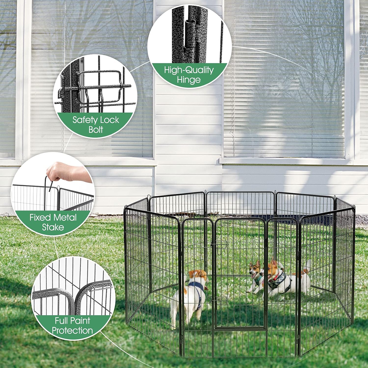 S AFSTAR 16 Panels Metal Dog Playpen, 48" Height Dog Fence Exercise Pen with Doors for Large Medium Small Dogs Rabbits Cats, Foldable Pet Puppy Playpen for Indoor & Outdoor Yard (Black)