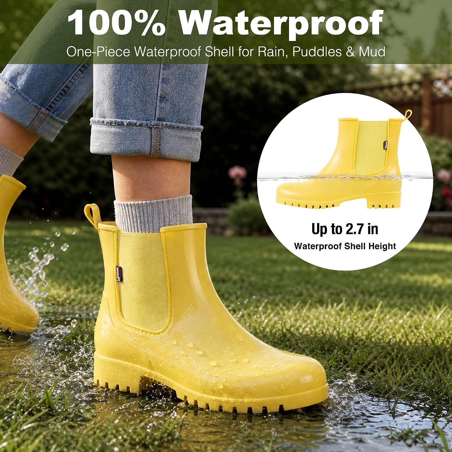 planone Cute Short Rain Boots for Women, Waterproof Chelsea Ankle Boots