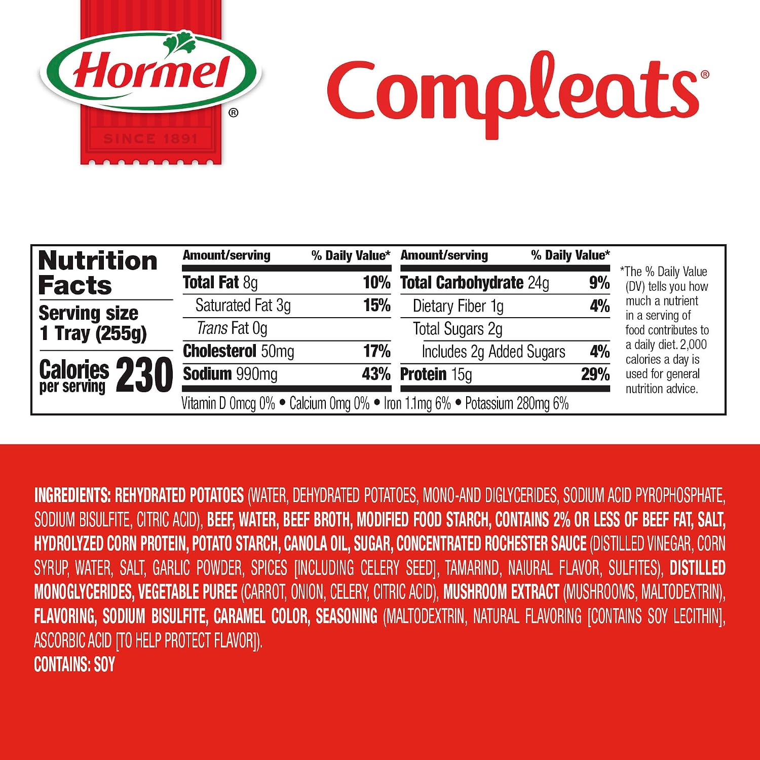 HORMEL COMPLEATS Tender Beef With Mashed Potatoes & Gravy Microwave Tray, 9 oz. (6 Pack) | Heat and Eat, Microwave Meals, Prepared Foods
