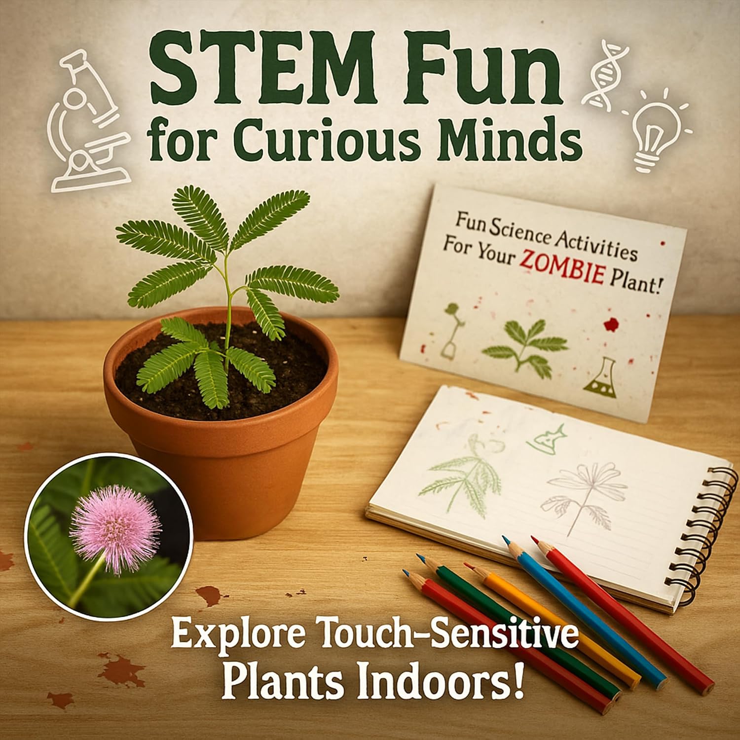 Zombie Plant Seed Packets – Grow a Live Sensitive Plant that Plays Dead When Touched! Indoor Plant Seeds & Educational STEM Activity | House Plant Seeds | Unique Garden Seeds – 2 Pack