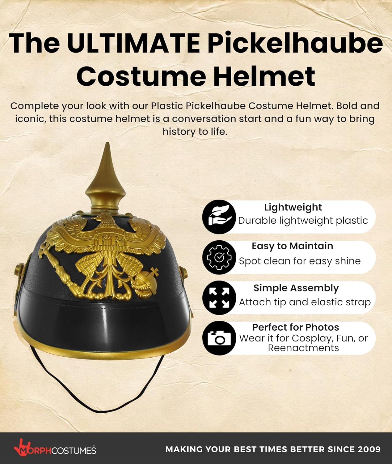 Nicky Bigs Novelties German Helmet, Pickelhaube Pith Helmet, WW1 Helmets, WW2 Helmets, German Soldier Costume