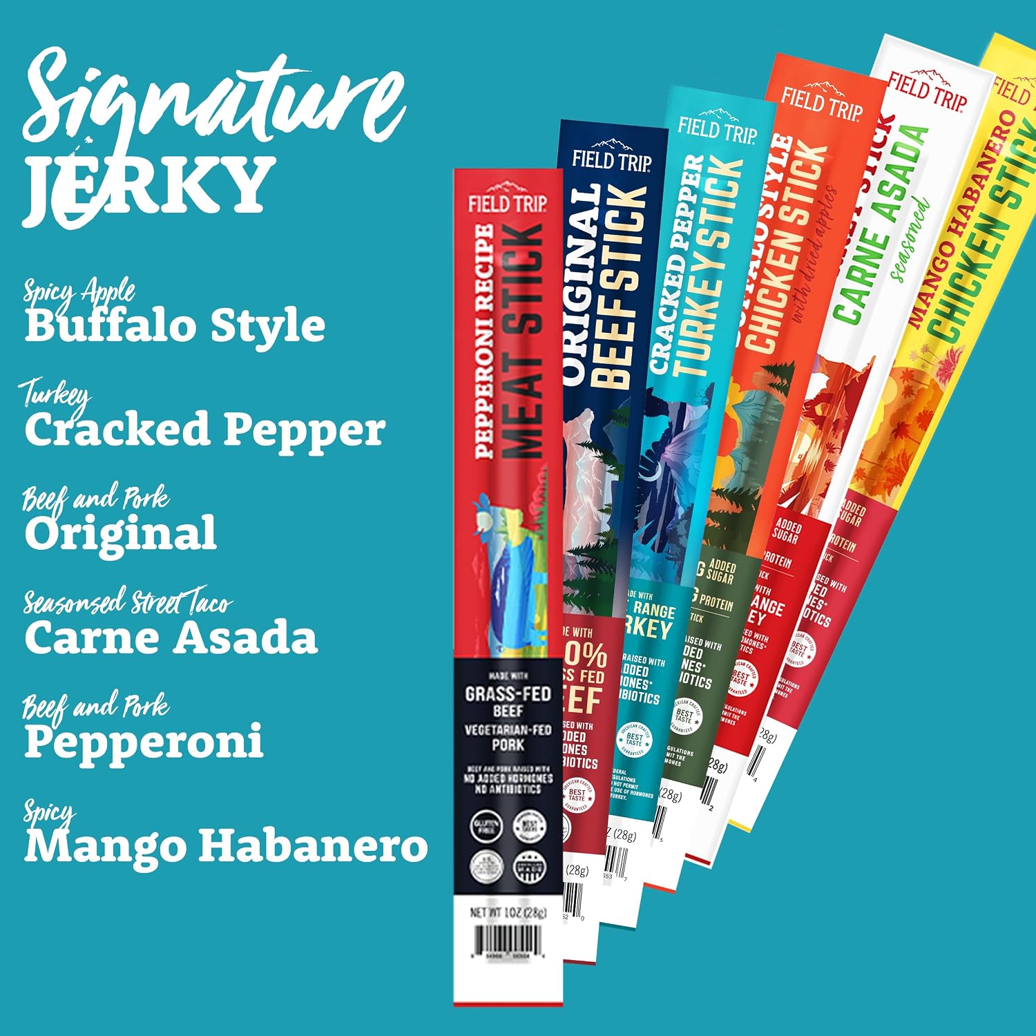 Field Trip Grass Fed Pepperoni Jerky Snack Sticks, Keto, Paleo, Gluten Free, Allergy Friendly Snack, High Protein, 50 Calorie Snack, 0.5oz, 24 Pack | Grass Fed, Keto, Paleo, Gluten Free, Allergy Friendly Snack, High Protein, 50 Calorie Snack