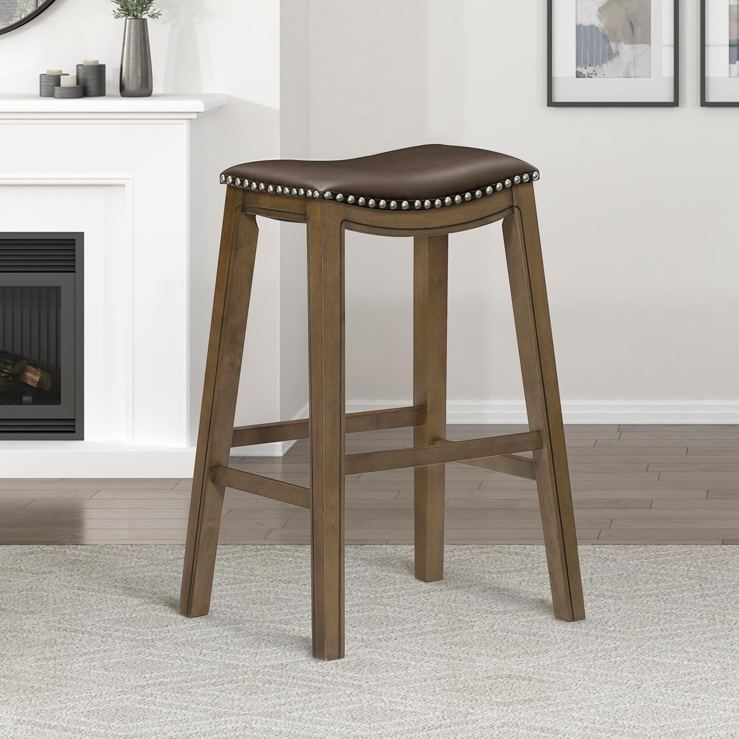 Lexicon Ordway Solid Wood Counter Height Stool - Saddle Kitchen Stool Counter Height Stools for Dining, Armless Chair Seating Options, Perfect for Casual Entertaining Spaces, 25" SH, Black
