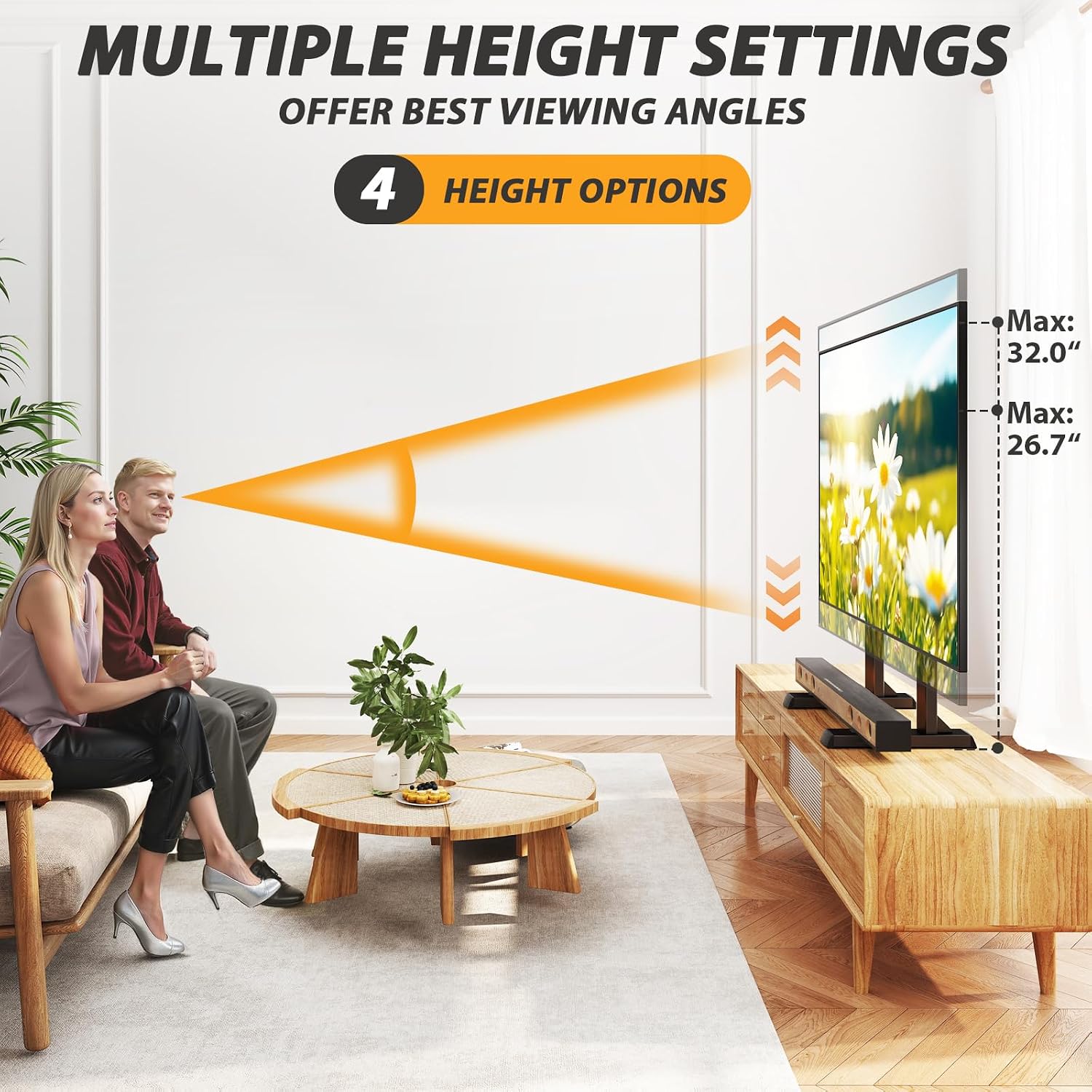 TAVR Universal Table Top TV Stand for 27-65 inch TVs Holds up to 88 lbs | Height Adjustable TV Legs, Strong TV Base, Max VESA 800x500mm, Black