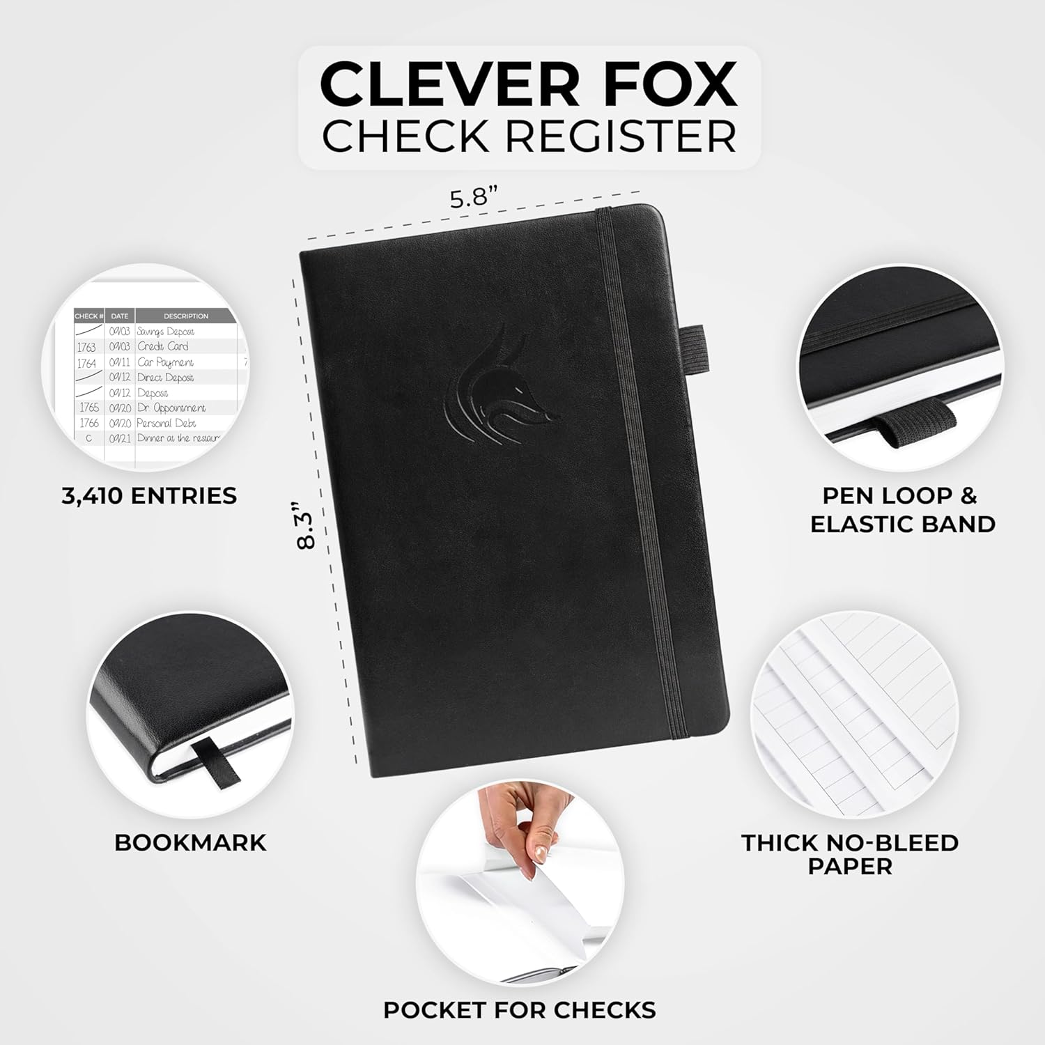 Clever Fox Check Register Book, Checkbook Ledger, 5.8x8.3 Purple