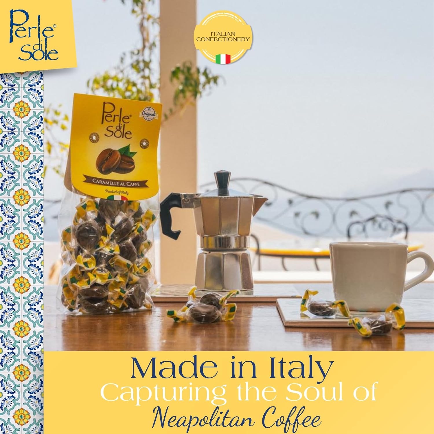 Perle di Sole Italian Lemon Drops Hard Candy Individually Wrapped (7.05 oz) Made with Essential Oils of Amalfi Coast P.G.I. Lemon - Italian Imported Gifts From Italy