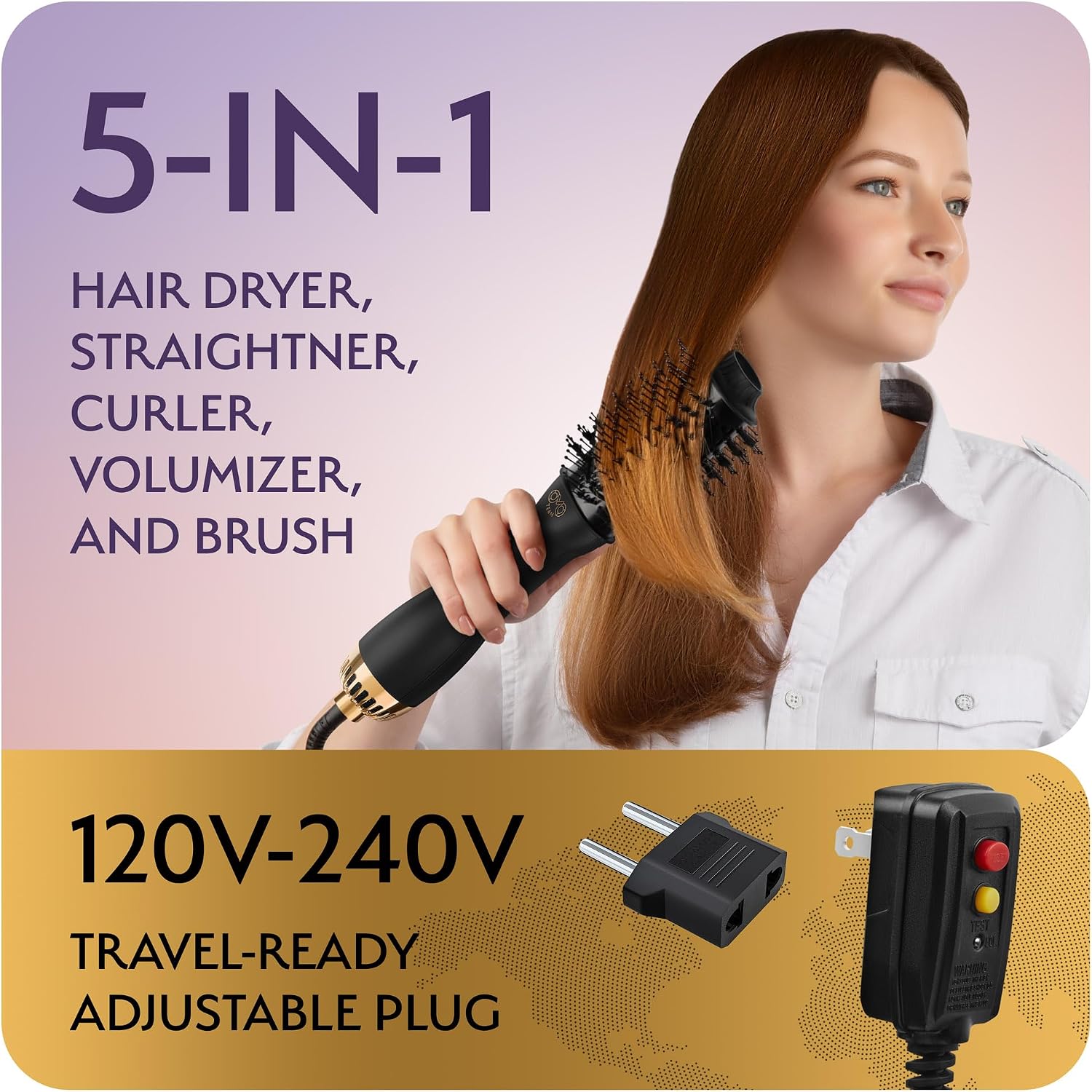 Professional Blowout Hair Dryer Brush, Black Gold Dryer and Volumizer, Hot Air Brush for Women, 75MM Oval Shape (Black Gold)