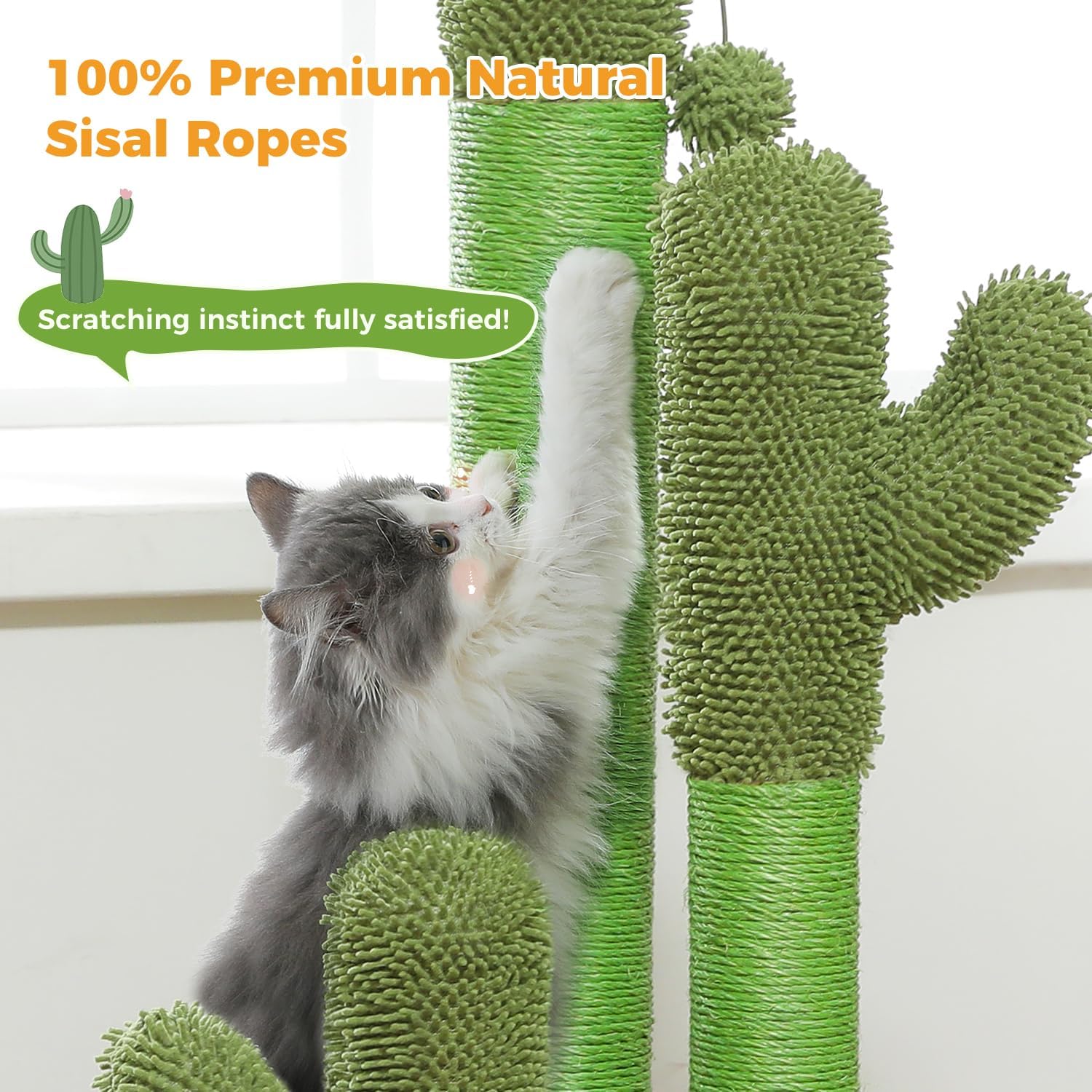 PAWZ Road Cactus Cat Scratching Post 23”Cat Scratcher with Toy Ball