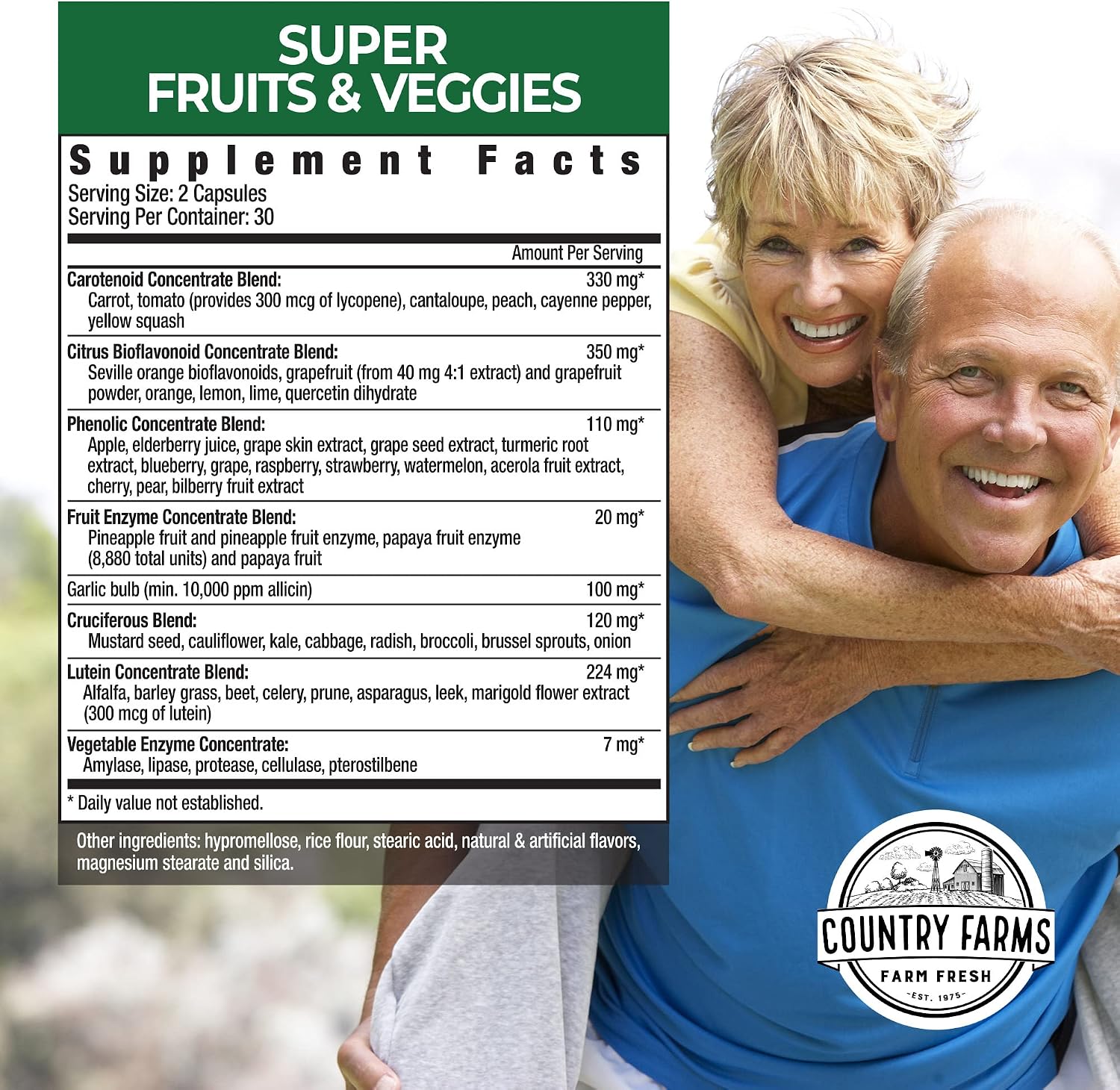 Country Farms Super Fruits and Veggies Capsules, Whole Food Supplement, Powerful Antioxidant, Supports Energy, Immune Health, Boosts Digestive Health, 30 Super Foods, 30 Servings