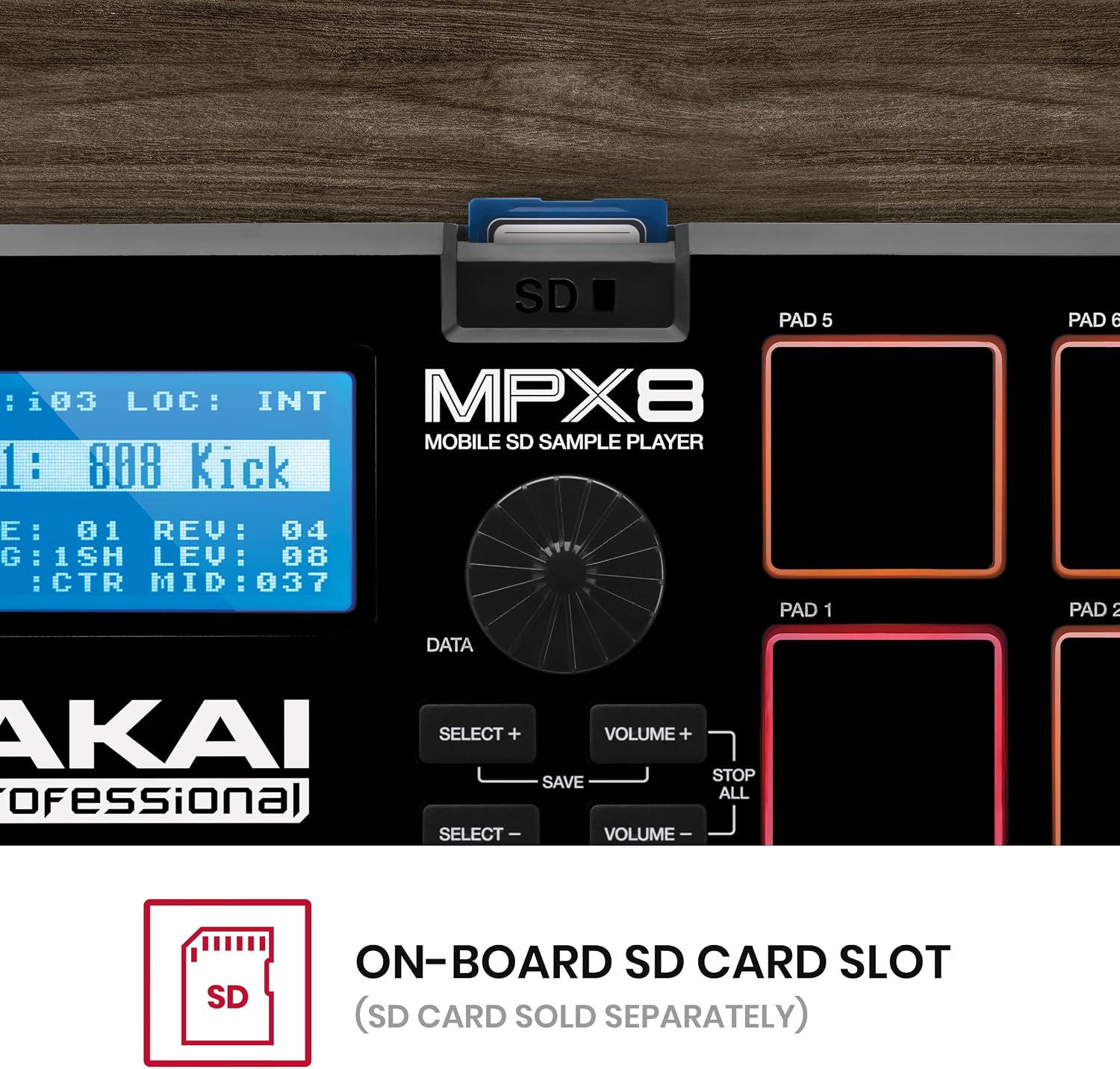 Akai Professional MPX8 USB MIDI Sample Pad Controller | 8 Velocity-Sensitive Pads, MIDI Connectivity, SD Card Slot, for Sampling and Beat Making