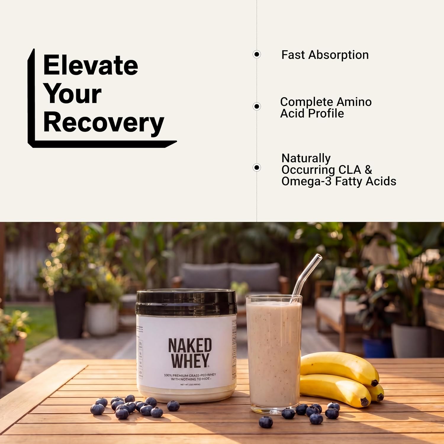 NAKED Whey 5LB 100% Grass Fed Unflavored Whey Protein Powder - Only 1 Ingredient, NSF Certified, Undenatured, Gluten Free, Soy Free, Promote Muscle Growth and Recovery - 76 Servings