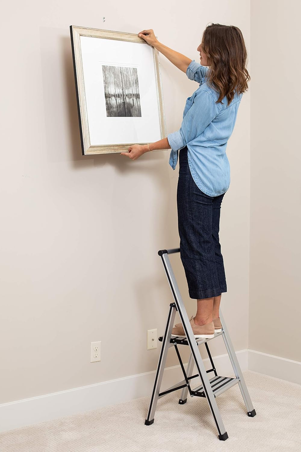 BIRDROCK HOME 2 Step Ladder | Folding Anti-Slip Step Stool, 250 lb Capacity | Lightweight, Slim & Sturdy Design for Household, Kitchen, Garage