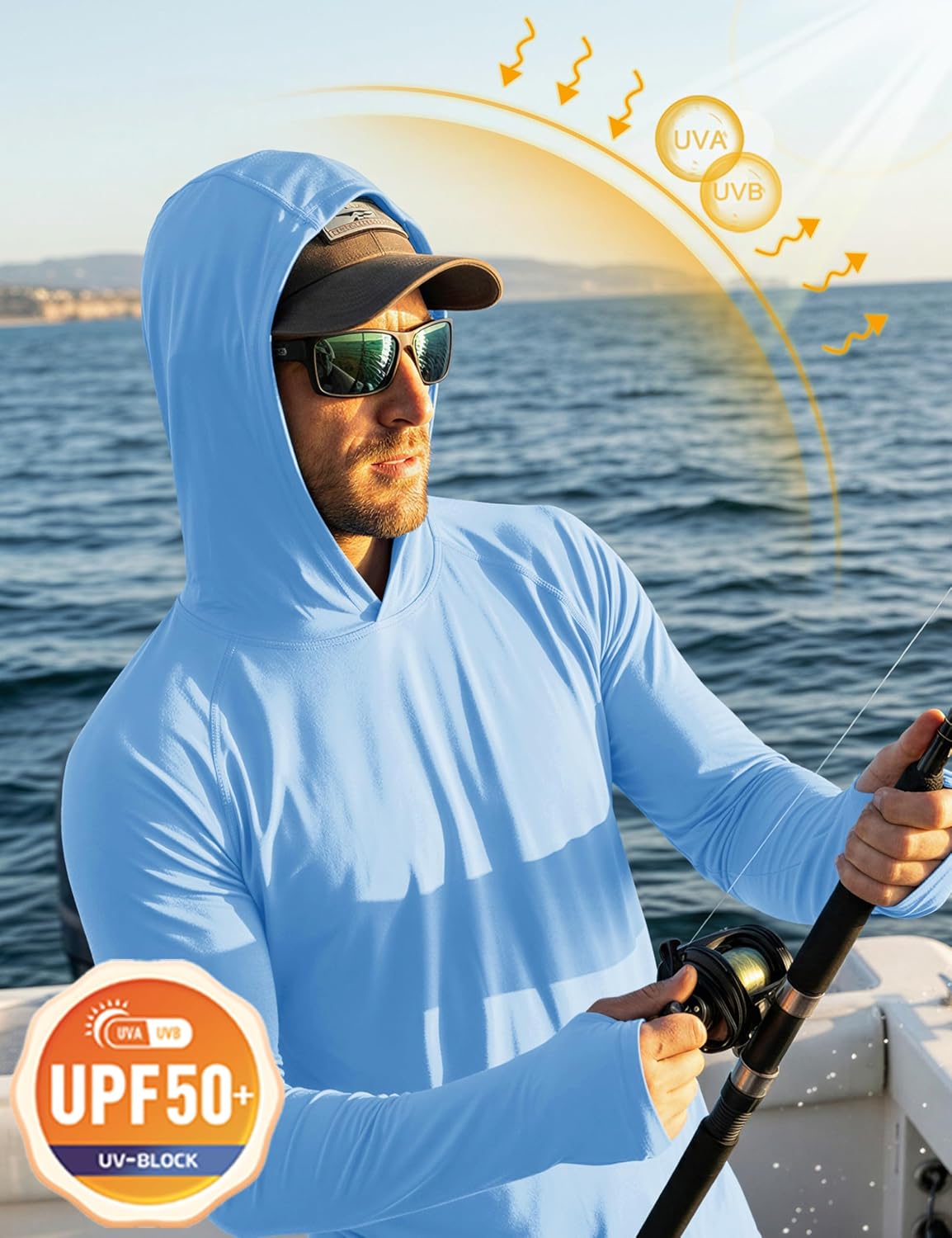 MAGCOMSEN Men's Hooded UPF 50+ Sun Protection T Shirts Long Sleeve Athletic Fishing Shirts Rash Guards