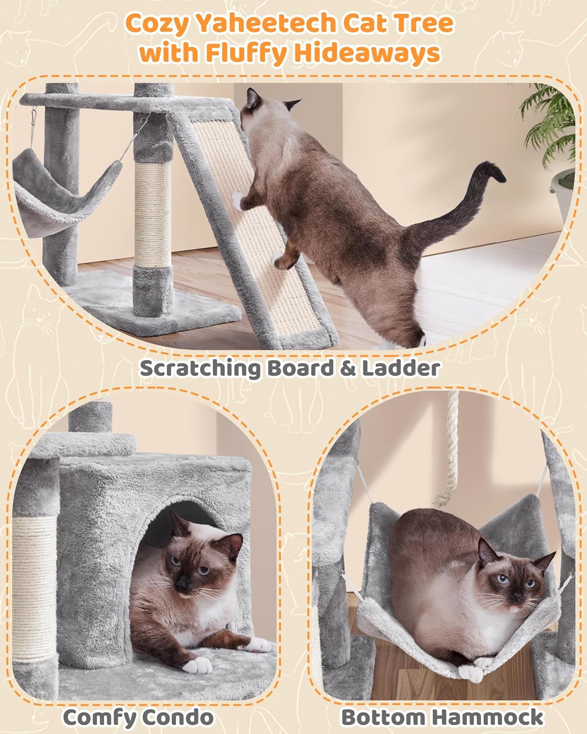 Yaheetech 63in Sturdy Large Cat Tree for Indoor Heavy Cats, Tall Tower