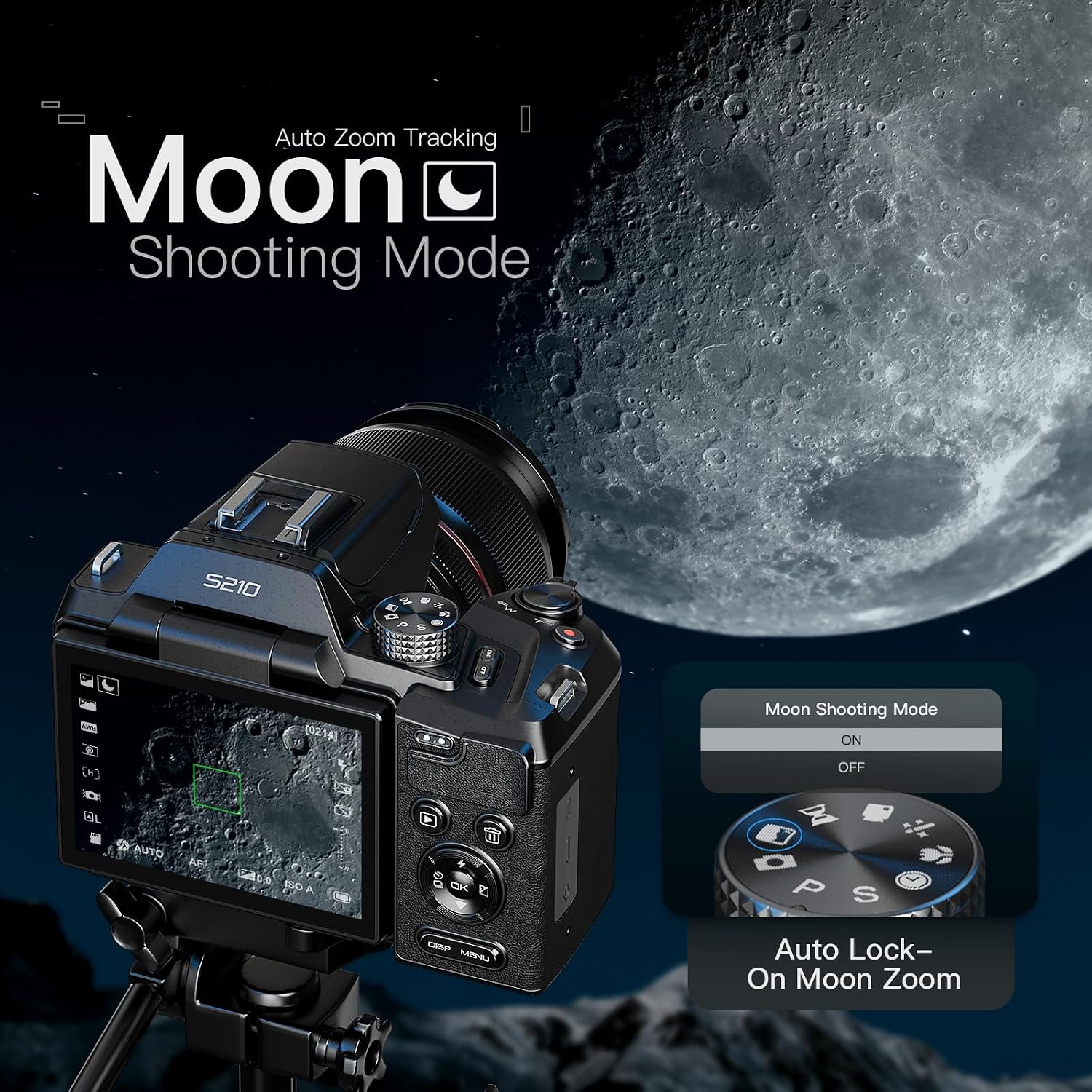 8K & 64MP Digital Camera for Photography, 48X Zoom with Moon Mode，Black | 16X Optical + 3X Digital, 180° Flip Screen, WiFi, Micro HDMI