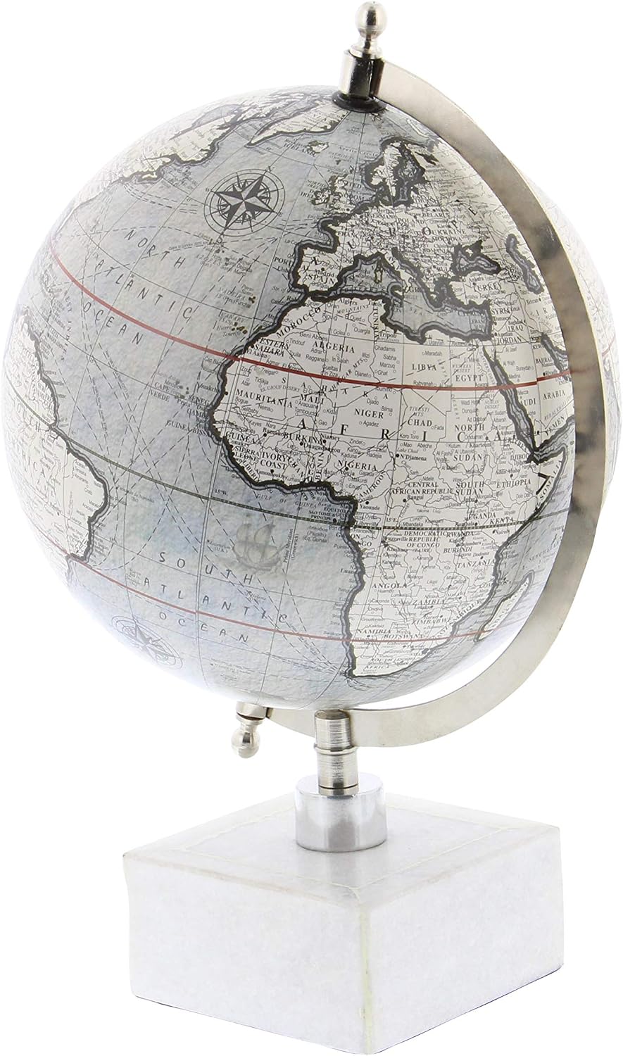 Deco 79 Marble Globe, 9" x 8" x 14", White