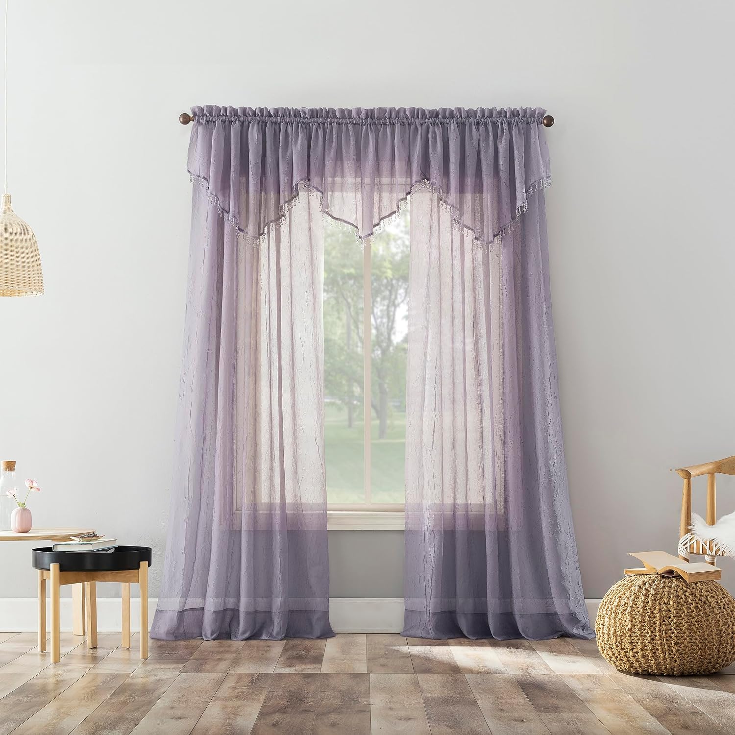 No. 918 Erica Crushed Sheer Voile Rod Pocket Curtain Panel, 51" x 108", Eggshell Off-White