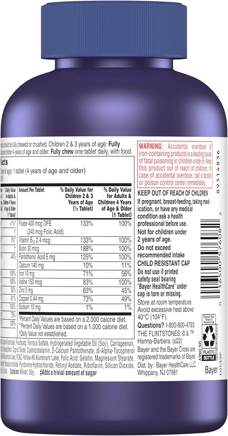 Flintstones Vitamins Chewable Kids Vitamins, Complete Multivitamin for Kids and Toddlers with Iron, Calcium, Vitamin C, Vitamin D & more
