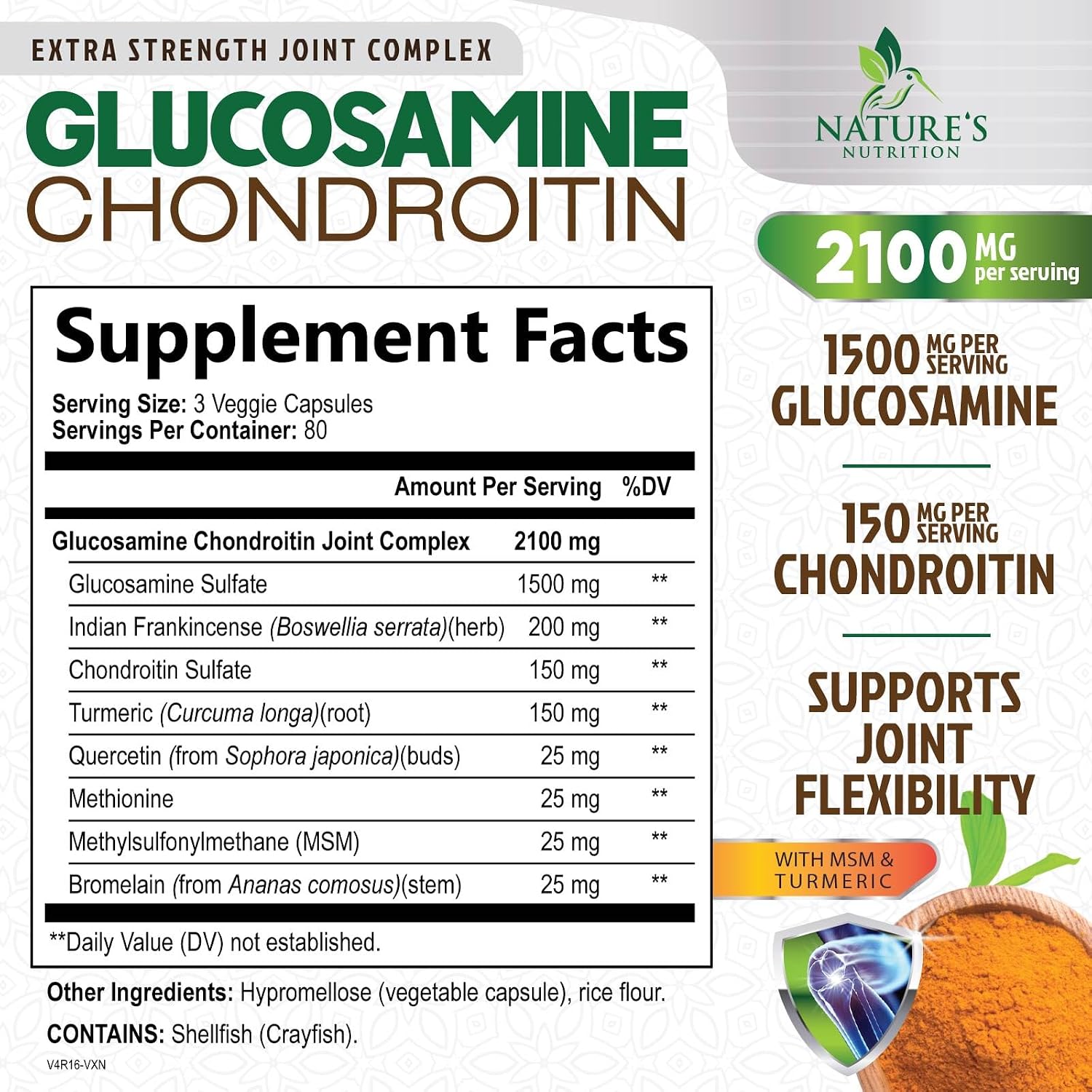 Glucosamine Chondroitin MSM 2100mg - Joint Support Supplement for Joint Mobility & Cartilage Support For Men and Women - Glucosamine Supplements with Turmeric & Boswellia, USA Bottled - 120 Capsules