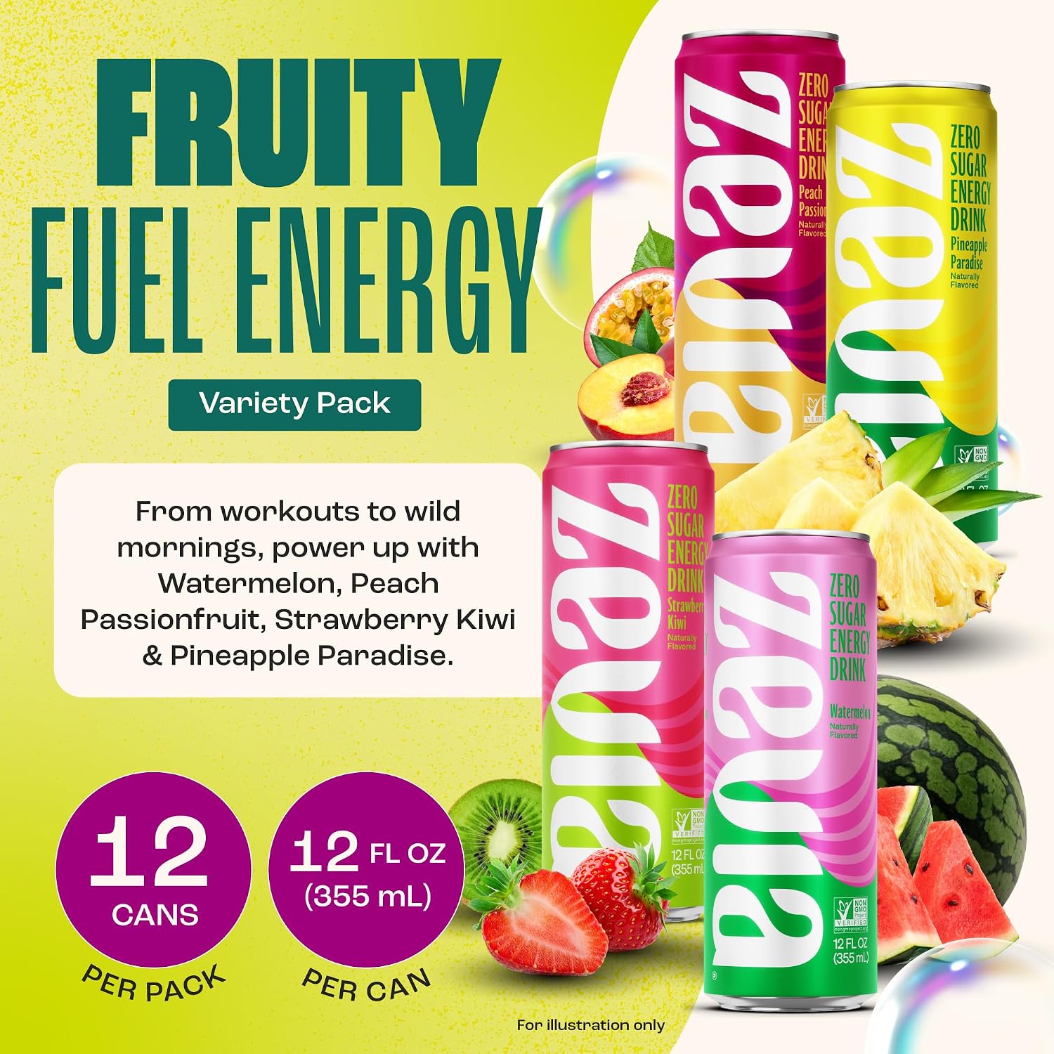 Zevia Zero Sugar Energy Drink, Raspberry Lime, 12 oz Cans (12-Pack) – Naturally Sweetened, Zero Calorie Sugar Free Energy - Non-GMO Project Verified, Gluten-Free, Vegan
