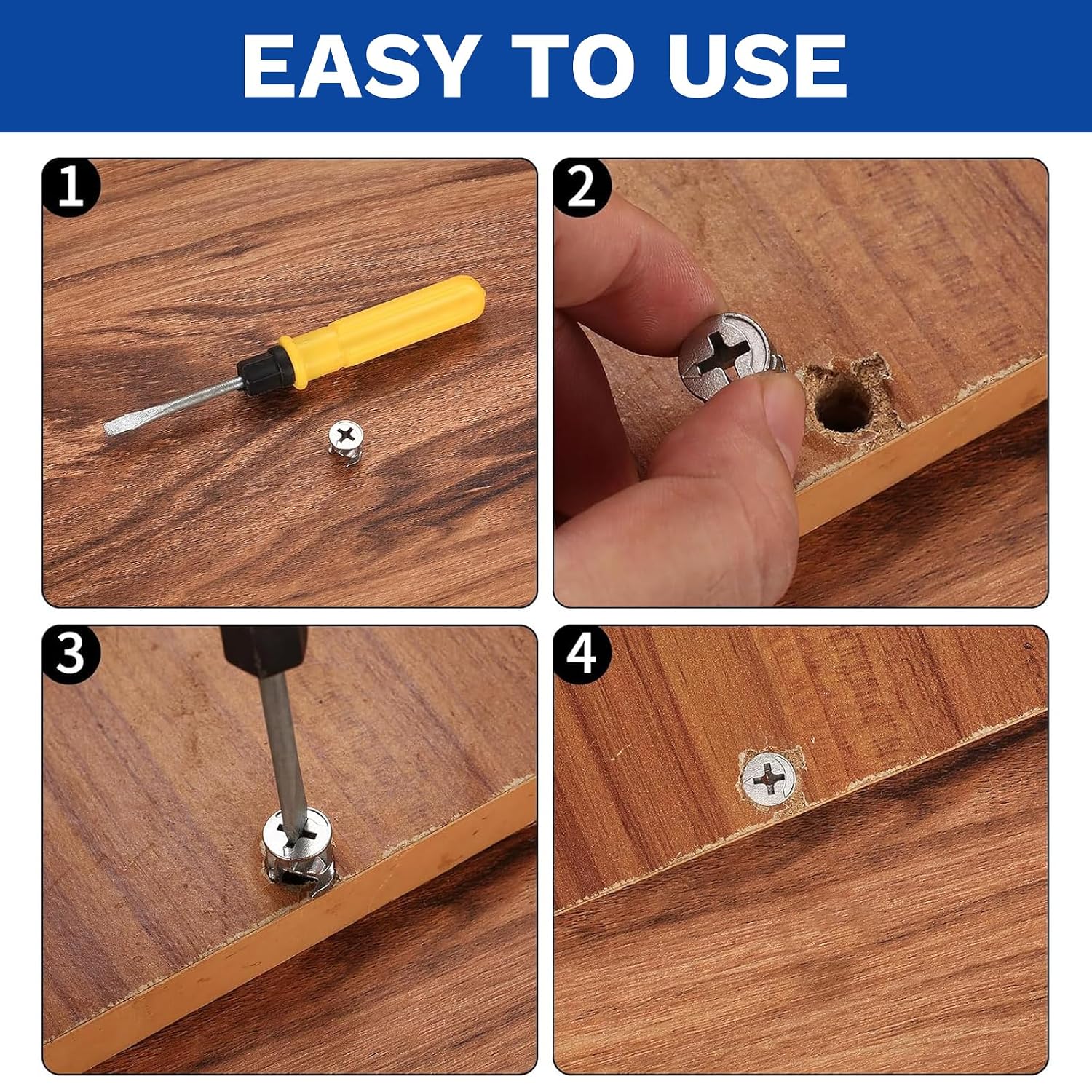 150PCS Furniture Cam Locks Kit - Heavy Duty 3-in-1 Eccentric Hardware Fasteners with Screws & Dowels for IKEA Cabinet Drawer Dresser Assembly Repair
