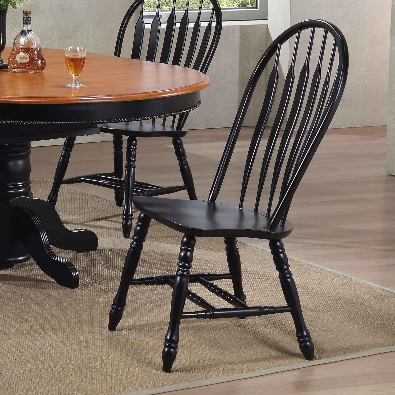 Sunset Trading Selections Keyhole Windsor Dining Side Chairs | Set of 2 Fully Assembled Sidechairs | Antique Black Cherry Distressed Solid Wood