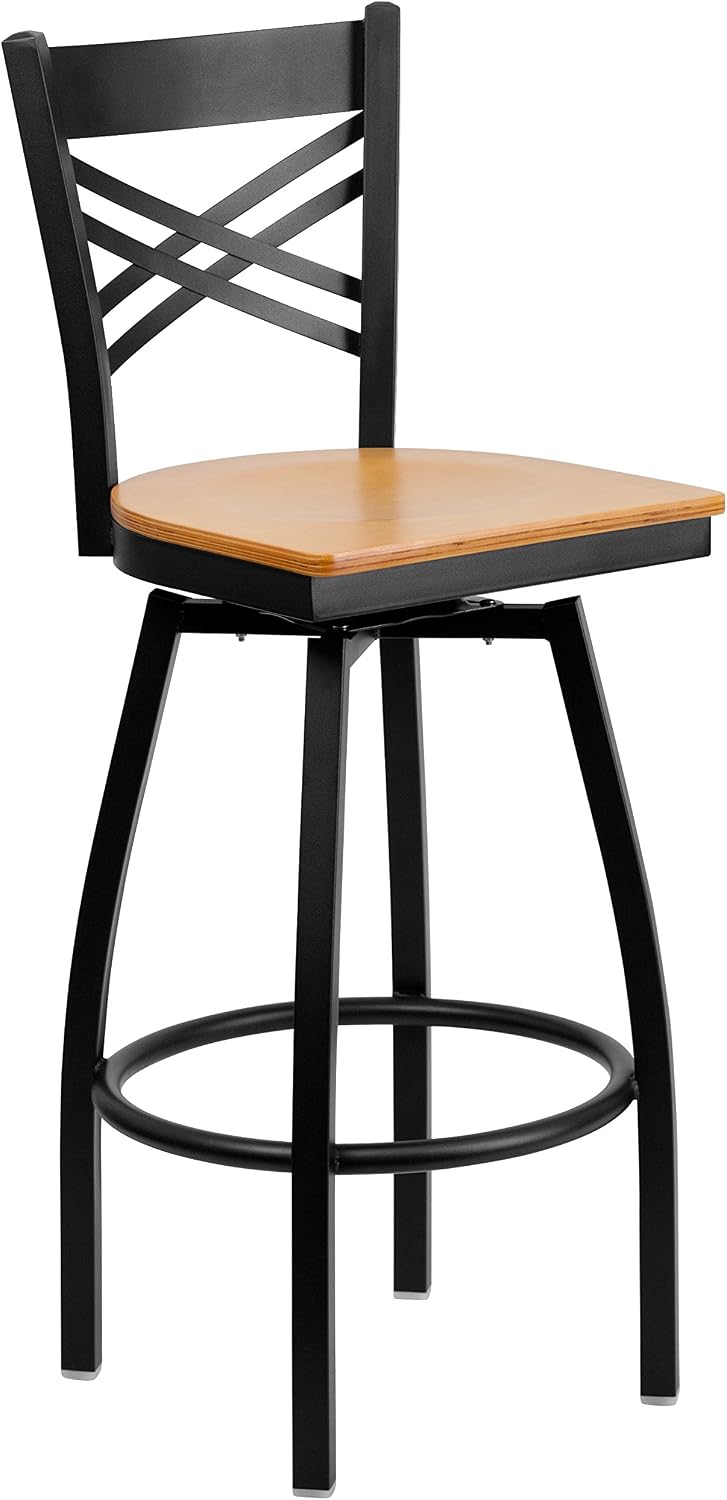 Flash Furniture Hercules Series "X" Back Metal Restaurant Barstool, Modern Upholstered Armless Bar Height Chair for Restaurants and Kitchens, Black | X Back Style, Vinyl Upholstery, Durable Construction, Commercial Use