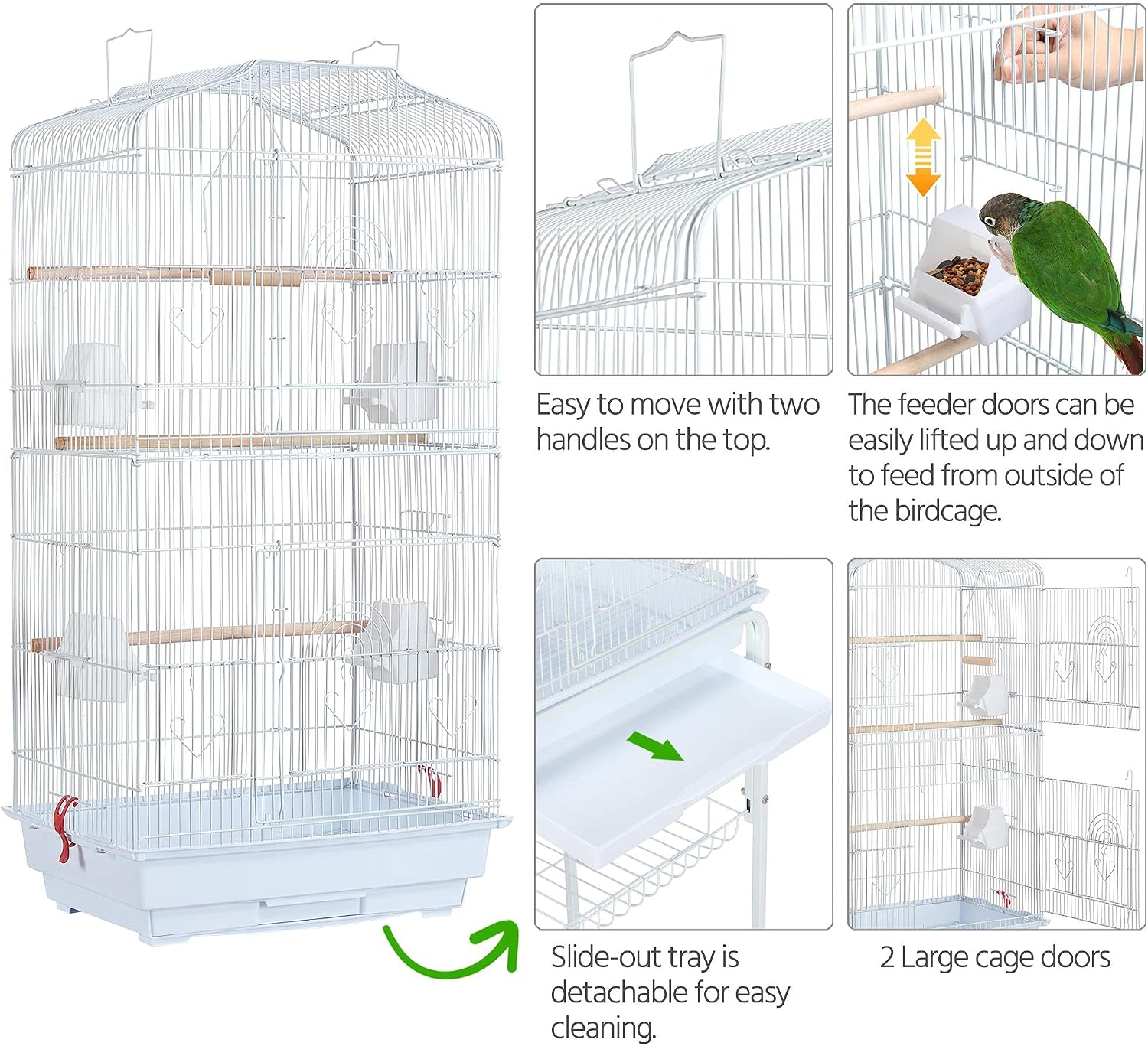 Yaheetech 64'' Open Top Bird Cage for Parakeets & Cockatiels, Black | Detachable Rolling Stand, Easy-clean Slide Tray, Multi-door Access, 3/8" Bar Spacing, Indoor/Outdoor Use